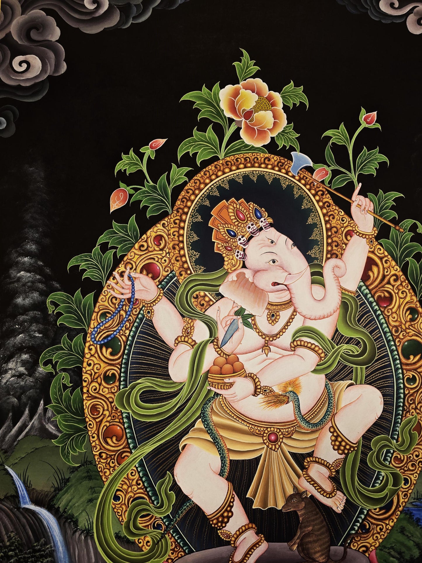 Original Hand-Painted Ganesh Newari Paubha Style Thangka – The Remover of Obstacles | Hindu Art