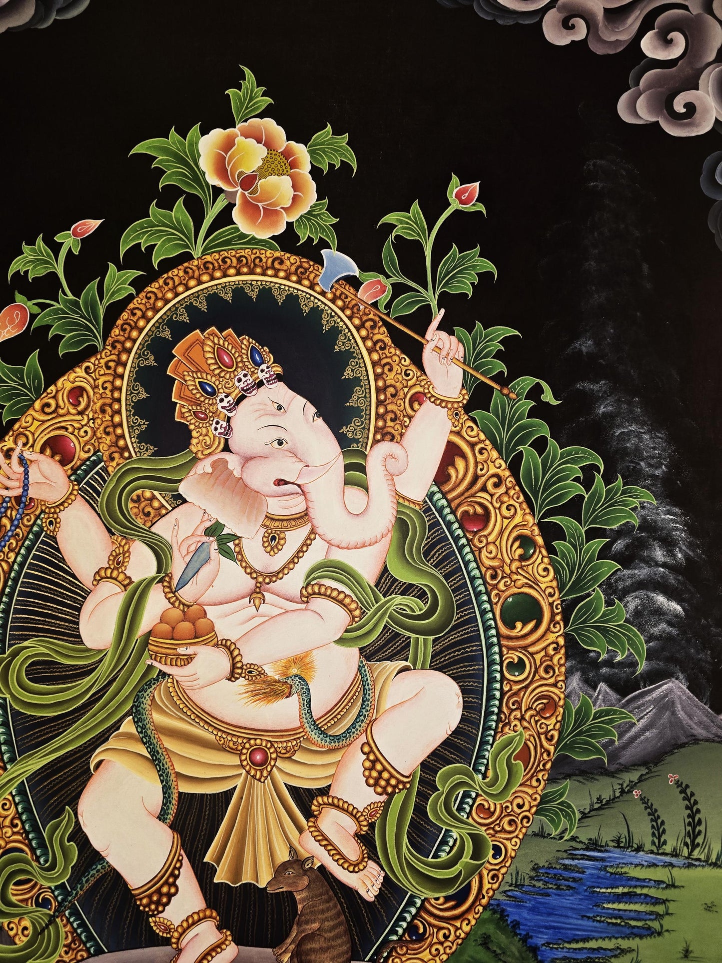 Original Hand-Painted Ganesh Newari Paubha Style Thangka – The Remover of Obstacles | Hindu Art