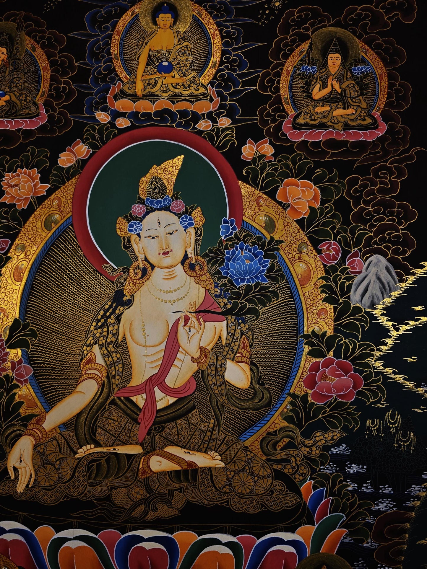 Hand-Painted White Tara Thangka - Original Tibetan Wall Hanging - Compassion Meditation Art from Nepal
