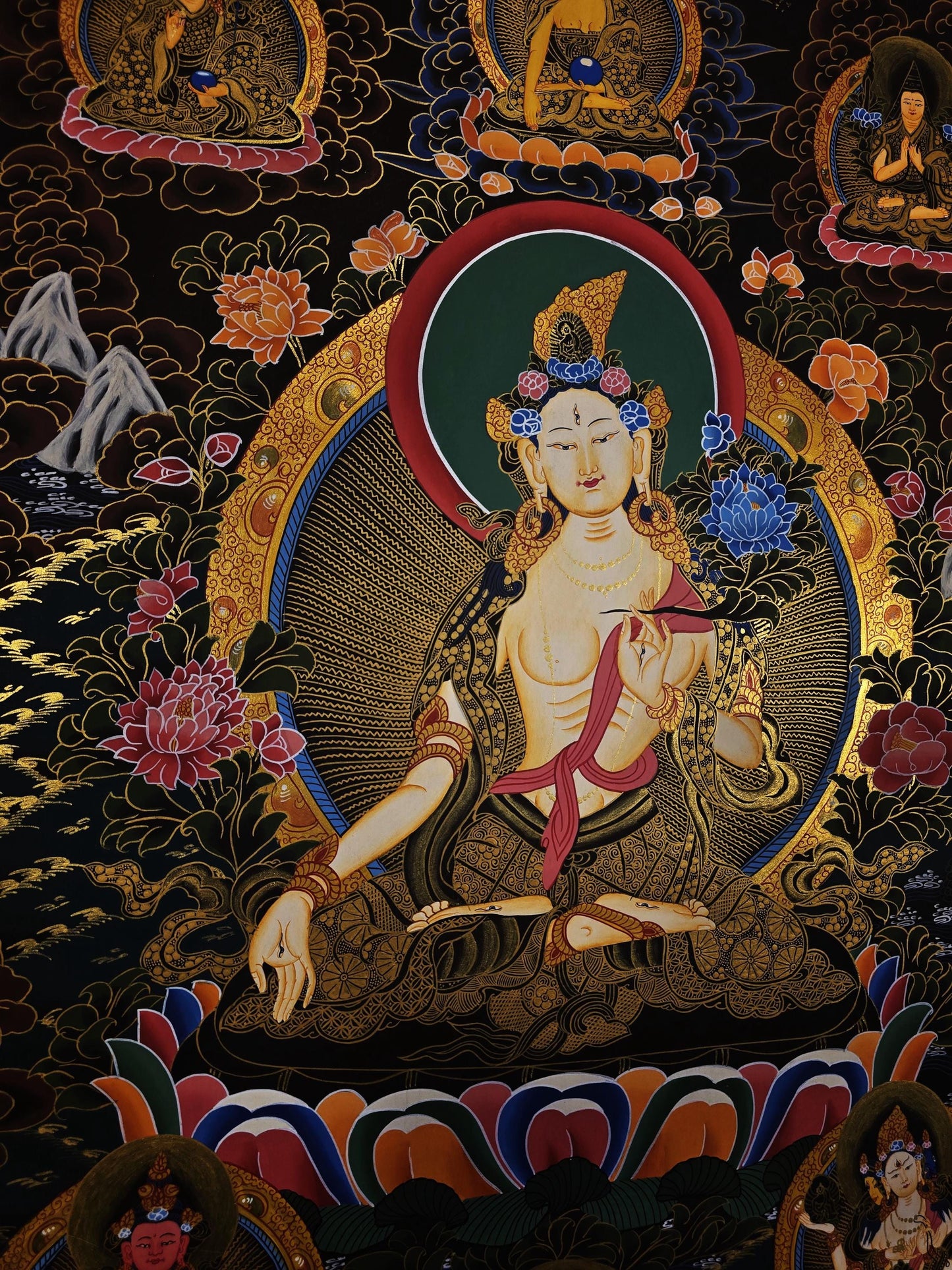Hand-Painted White Tara Thangka - Original Tibetan Wall Hanging - Compassion Meditation Art from Nepal