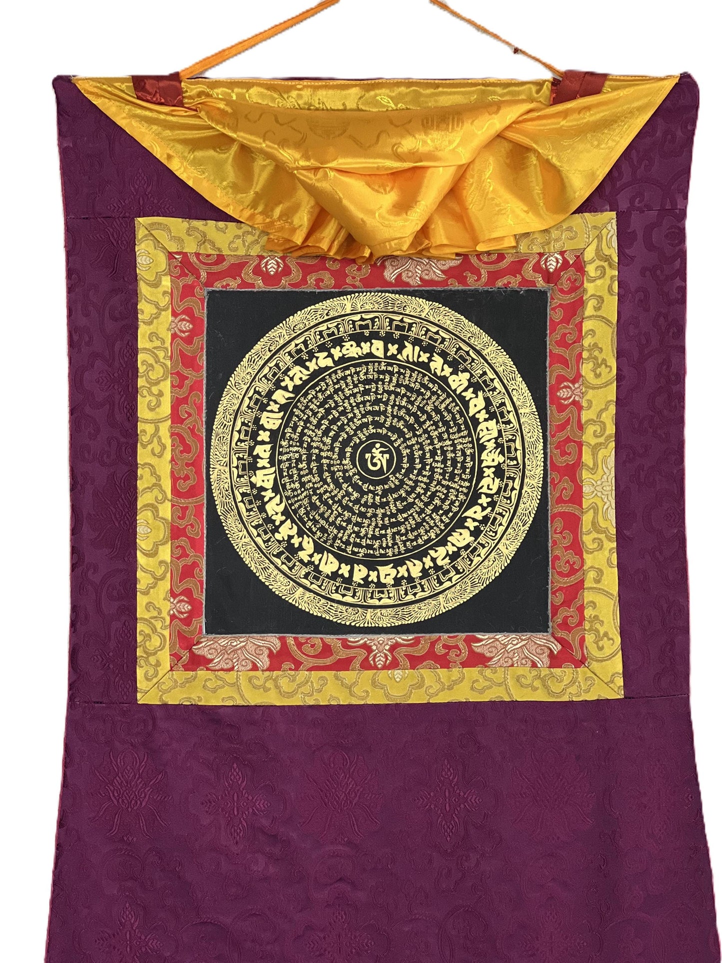 Hand-Painted Om Mani Padme Hum Mandala Thangka – Buddhist Sacred Art