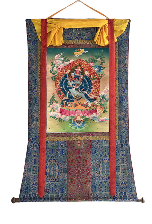 Yamantaka Thangka Painting - Hand-Painted Tibetan Buddhist Art with Silk Brocade