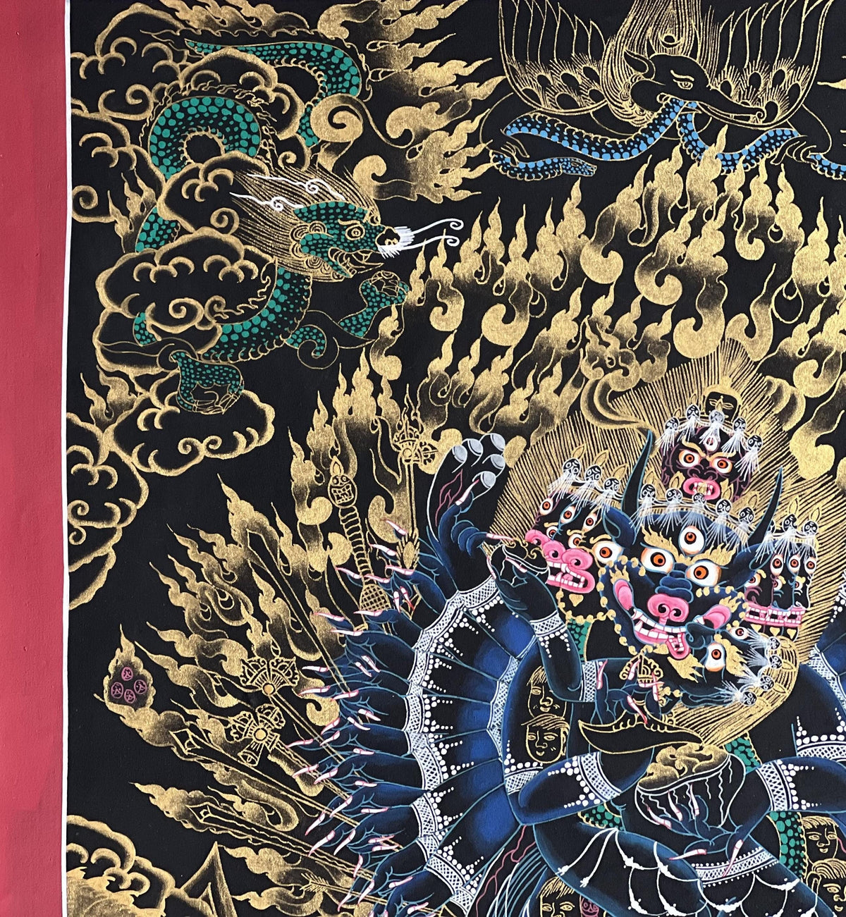 Hand-Painted Yamantaka Thangka | Tibetan Buddhist Protector Art | Silk Brocade