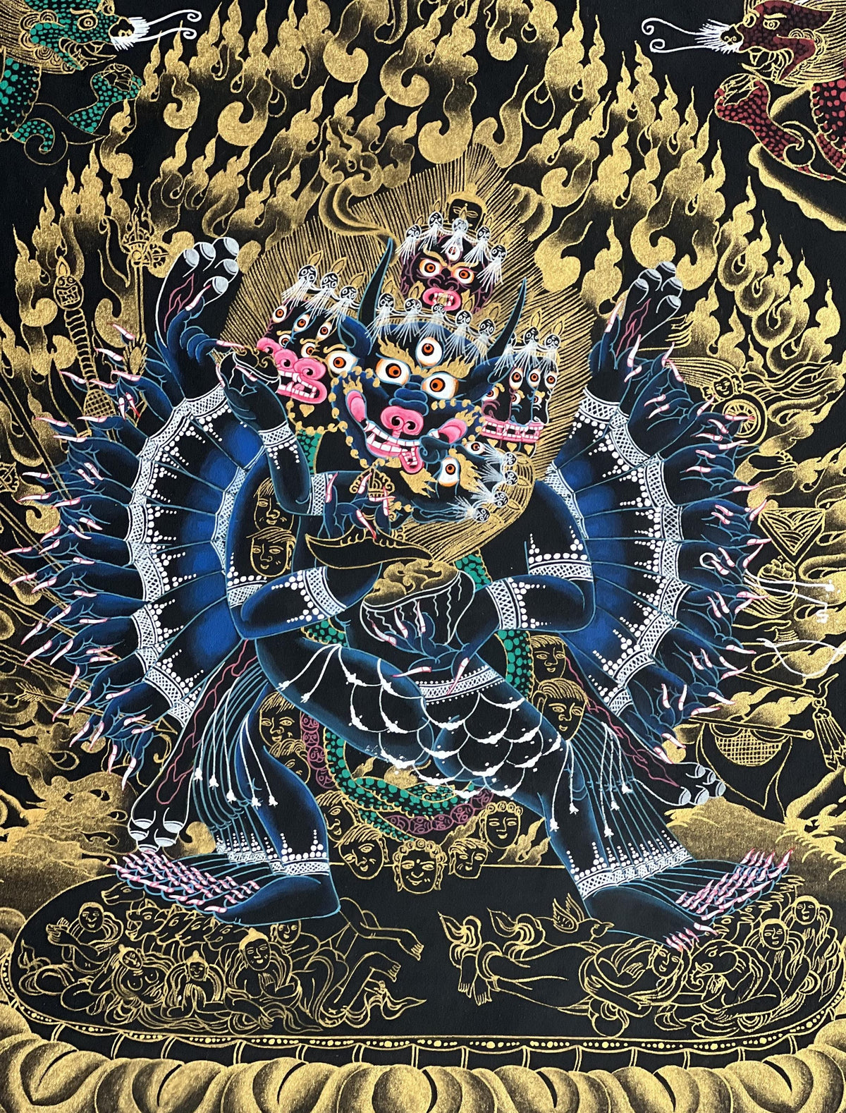 Hand-Painted Yamantaka Thangka | Tibetan Buddhist Protector Art | Silk Brocade