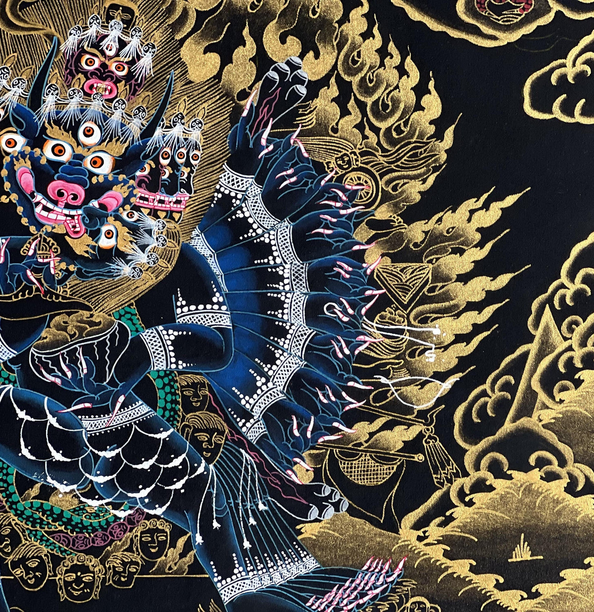 Hand-Painted Yamantaka Thangka | Tibetan Buddhist Protector Art | Silk Brocade