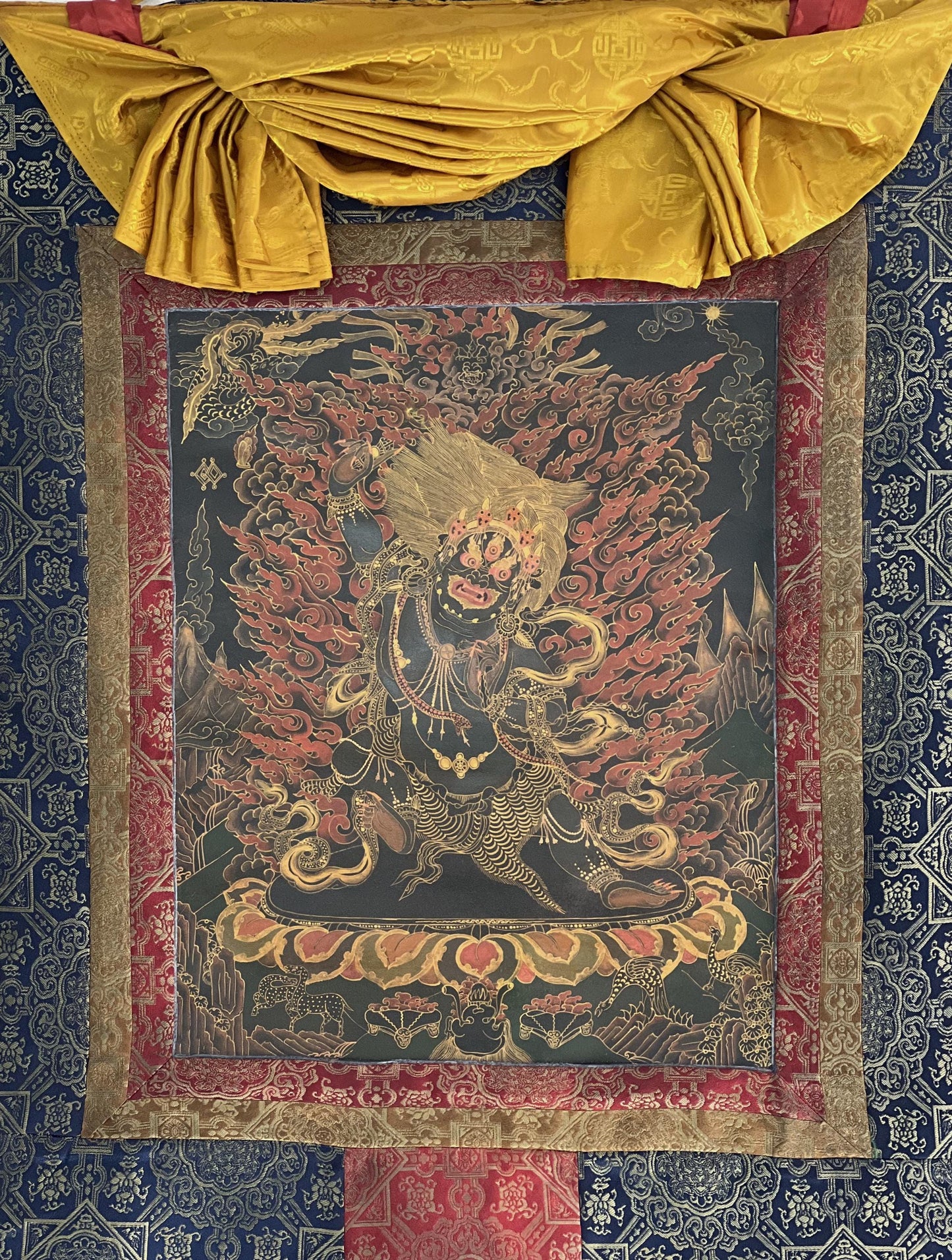 Hand-Painted Vajrapani Tibetan Thangka | Buddhist Protector Art