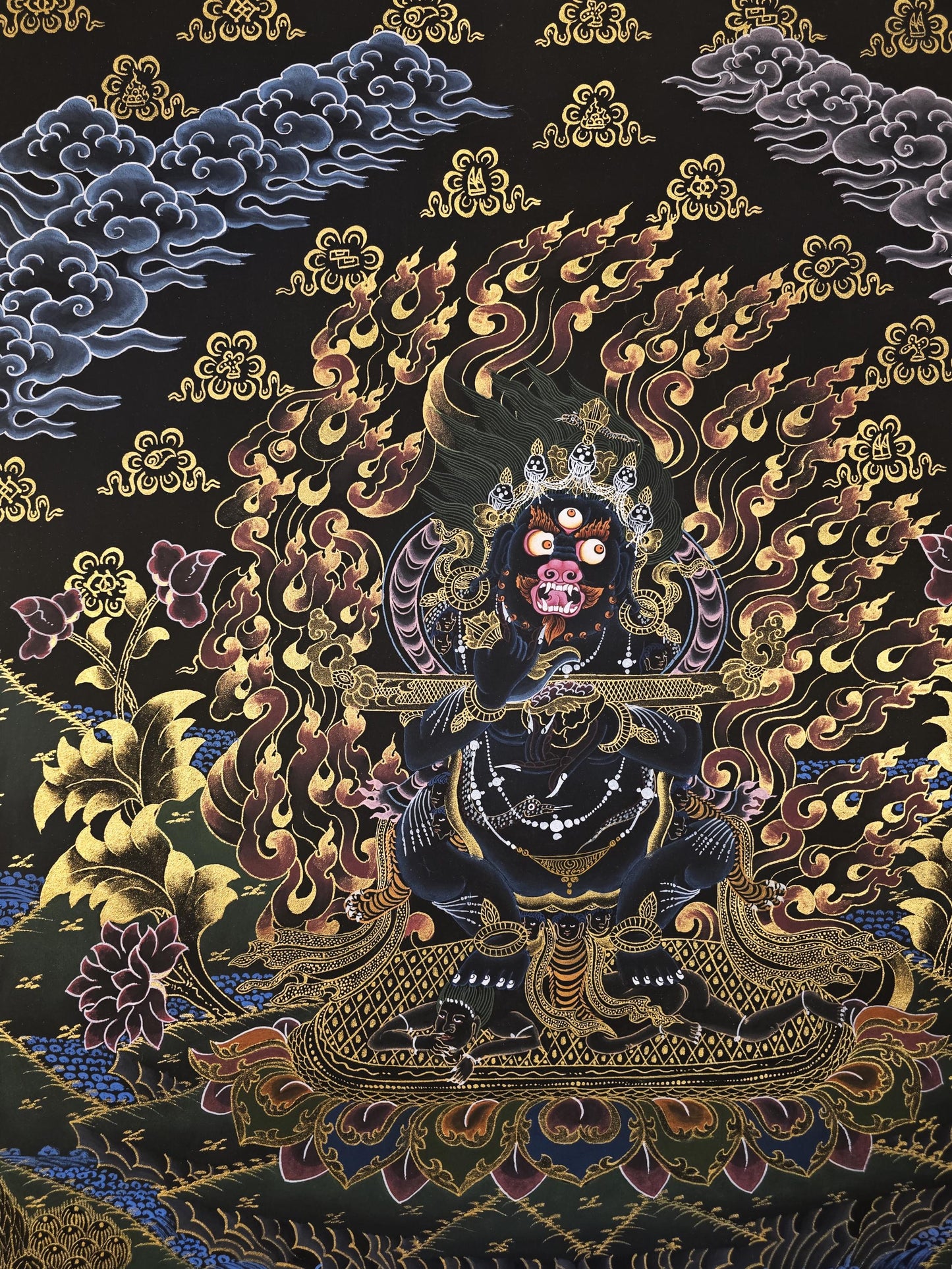 Black Mahakala Thangka | Hand-Painted Wrathful Deity Art, Nepal