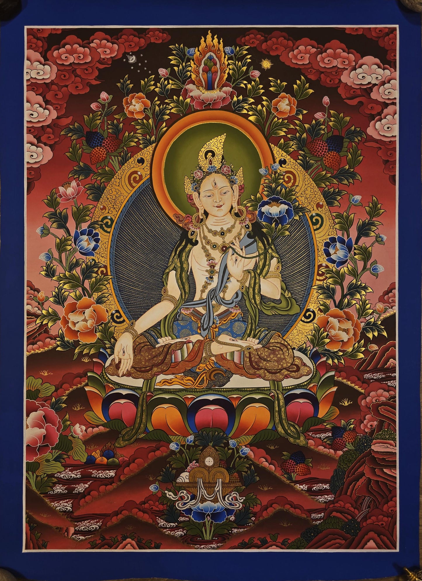 Original Hand-Painted White Tara Tibetan Thangka | Goddess of Longevity, Compassion & Healing | Buddhist Wall Art