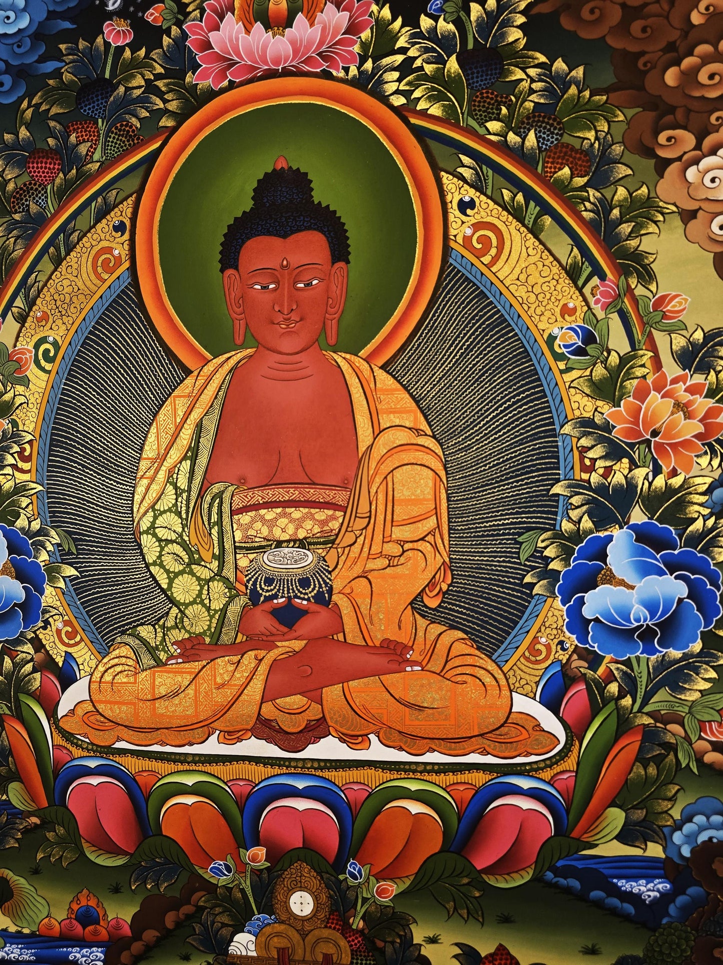 Original Hand-Painted Amitabha Buddha Thangka | Buddha of Infinite Light and Longevity | Tibetan Sacred Art