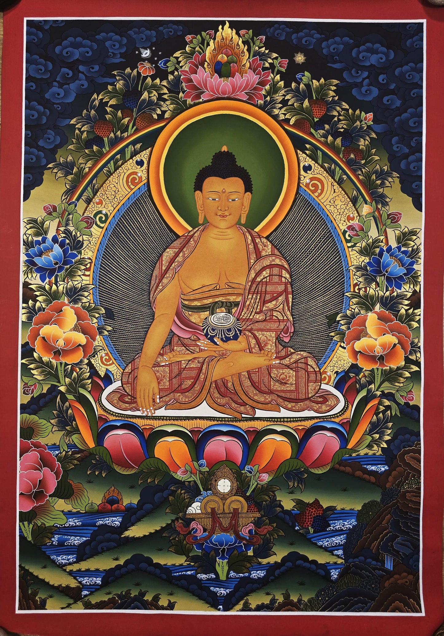 Hand-Painted Shakyamuni Buddha Thangka, Tibetan Buddhist Art on Cotton Canvas (20x30 in)