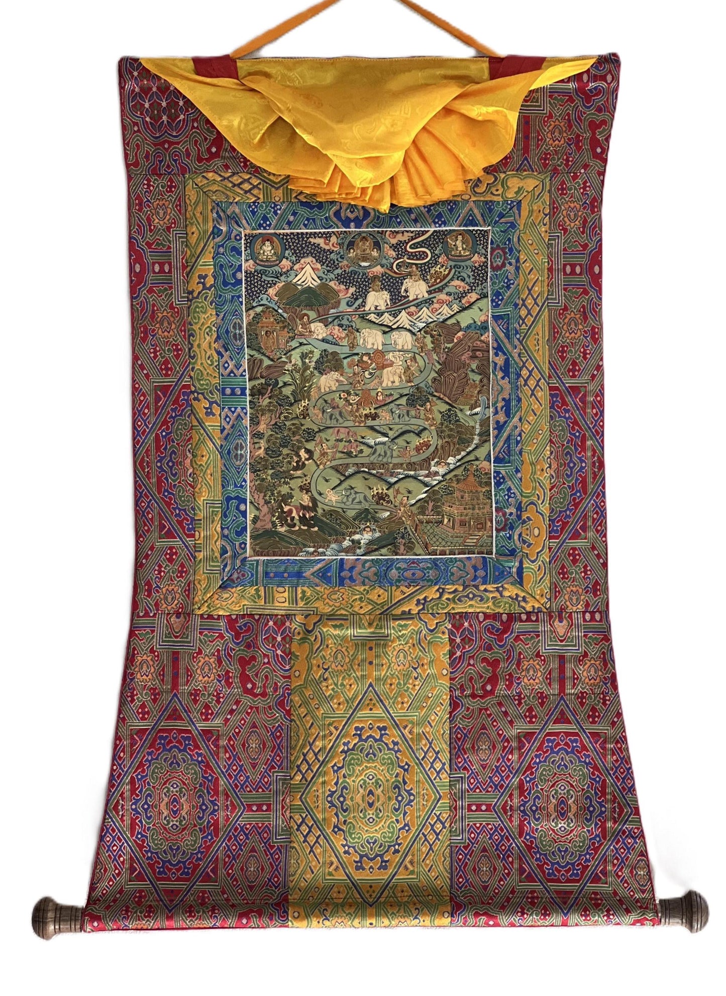 Hand-Painted Samatha Meditation Thangka, Tibetan Buddhist Art with Silk Brocade