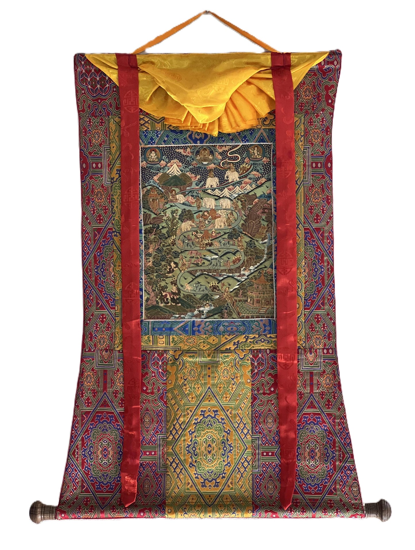 Hand-Painted Samatha Meditation Thangka, Tibetan Buddhist Art with Silk Brocade