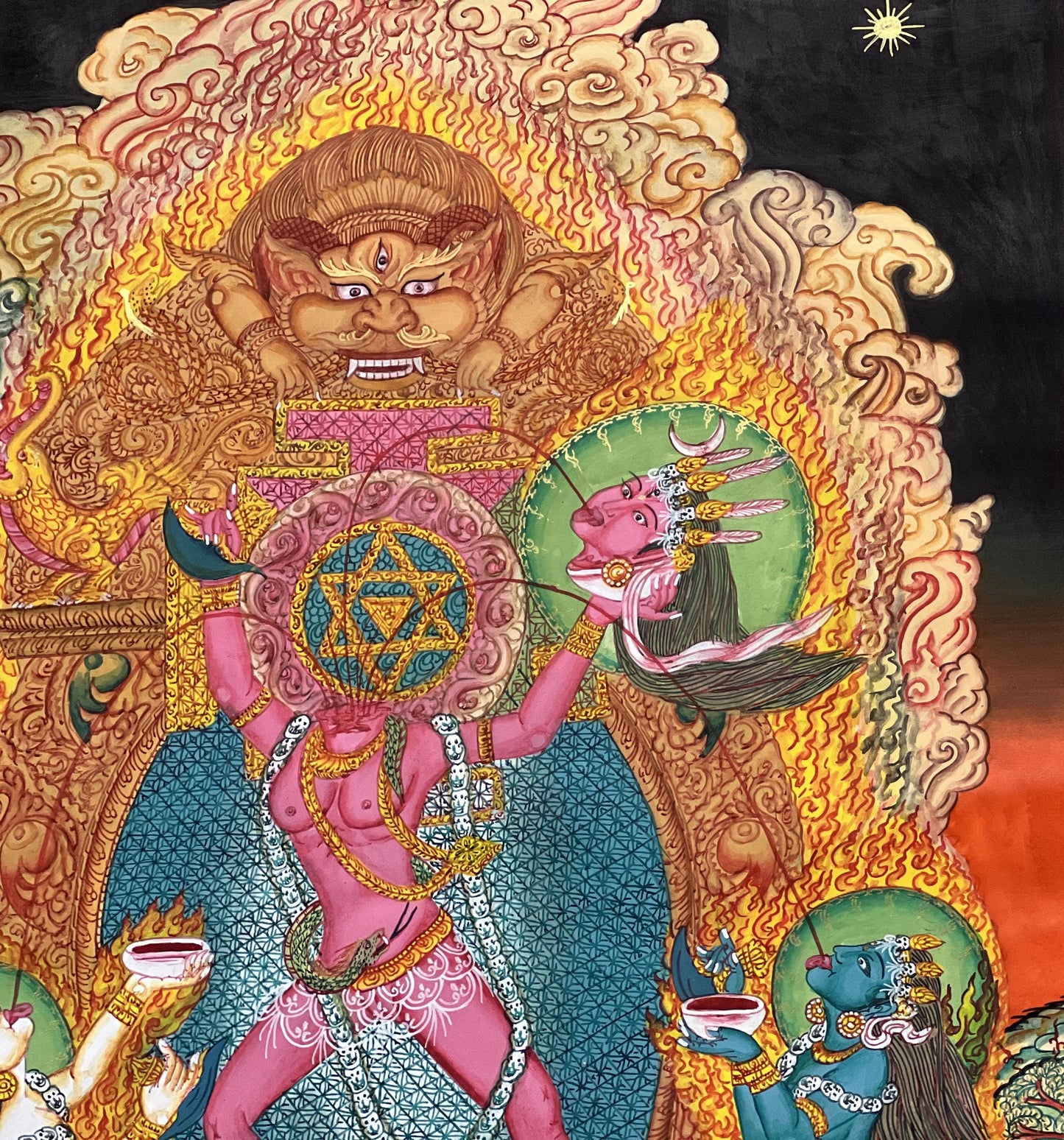 Hand-Painted Chhinnamasta Thangka | Large Newari Paubha Art | Hindu Buddhist Goddess Painting | Spiritual Art