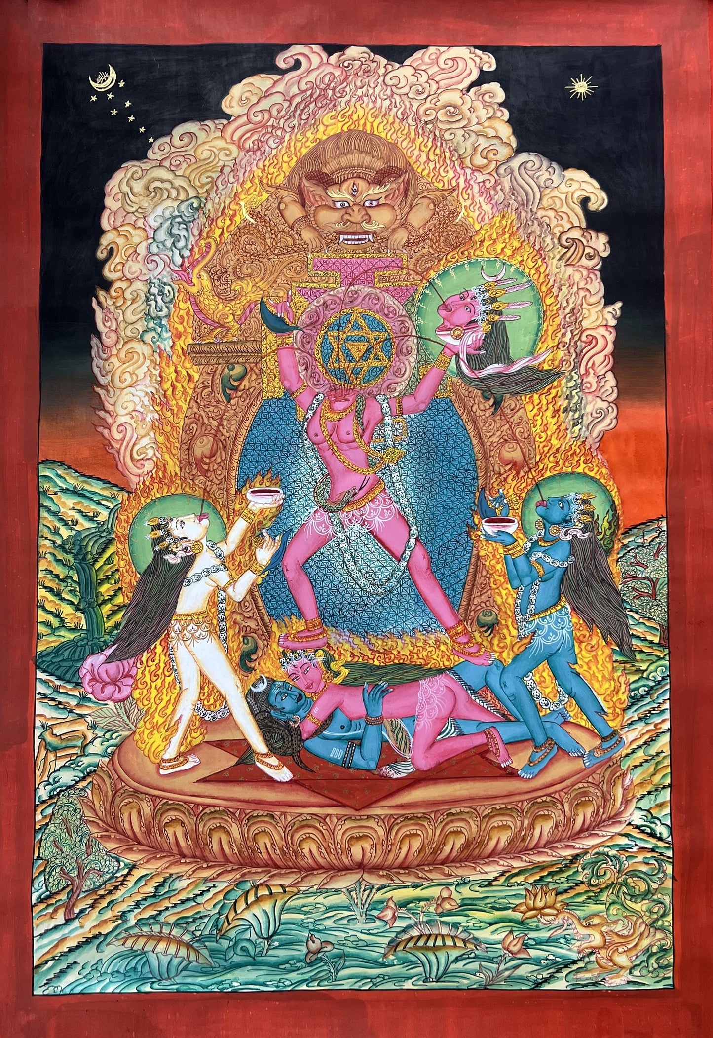 Hand-Painted Chhinnamasta Thangka | Large Newari Paubha Art | Hindu Buddhist Goddess Painting | Spiritual Art