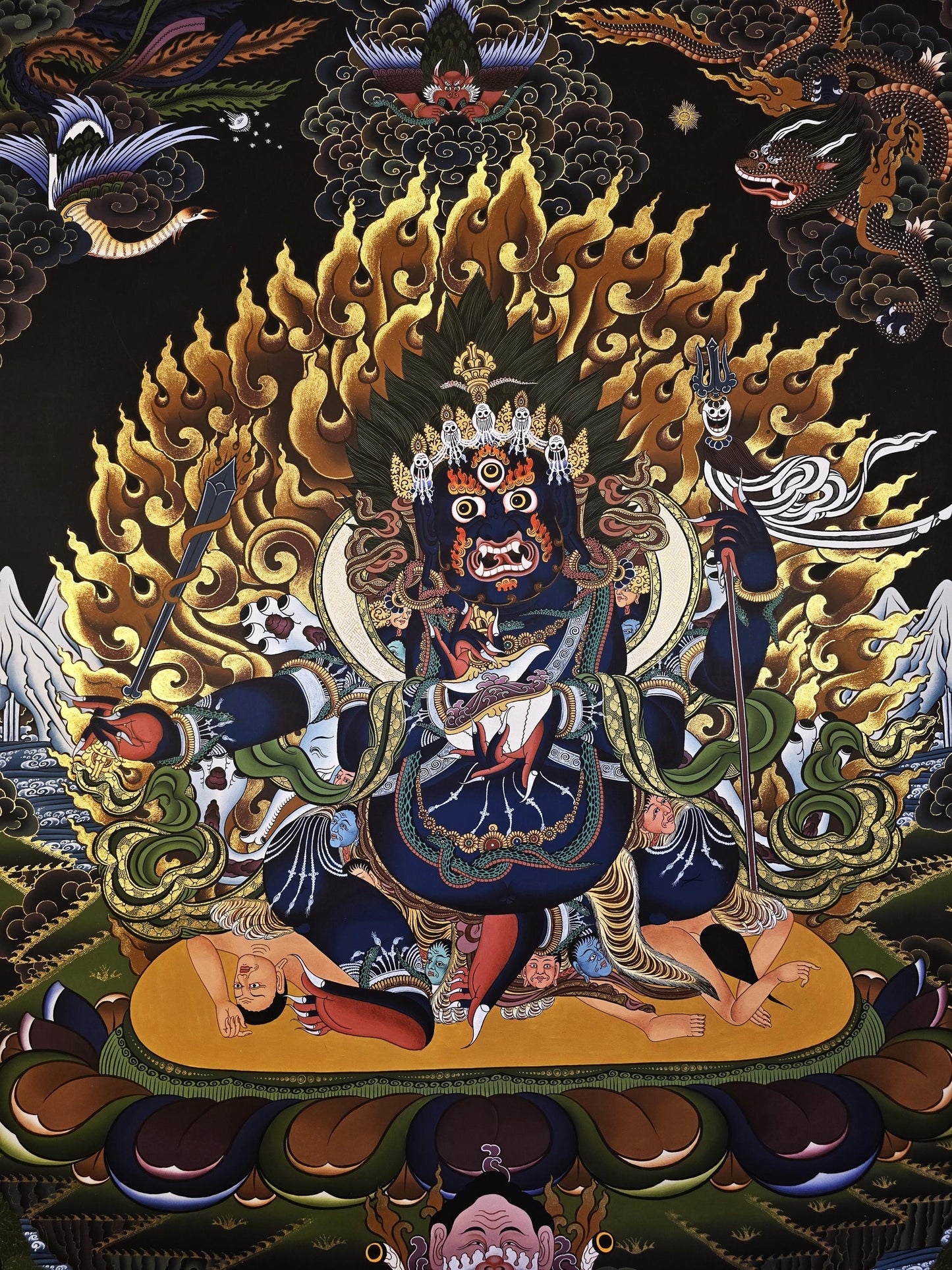 Hand-Painted Mahakala Thangka | Tibetan Buddhist Protector Art