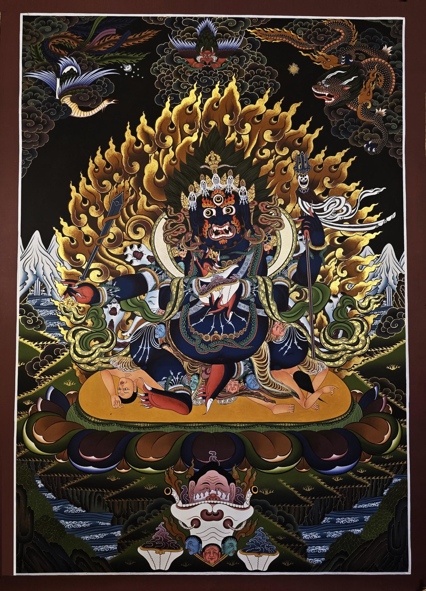 Hand-Painted Mahakala Thangka | Tibetan Buddhist Protector Art