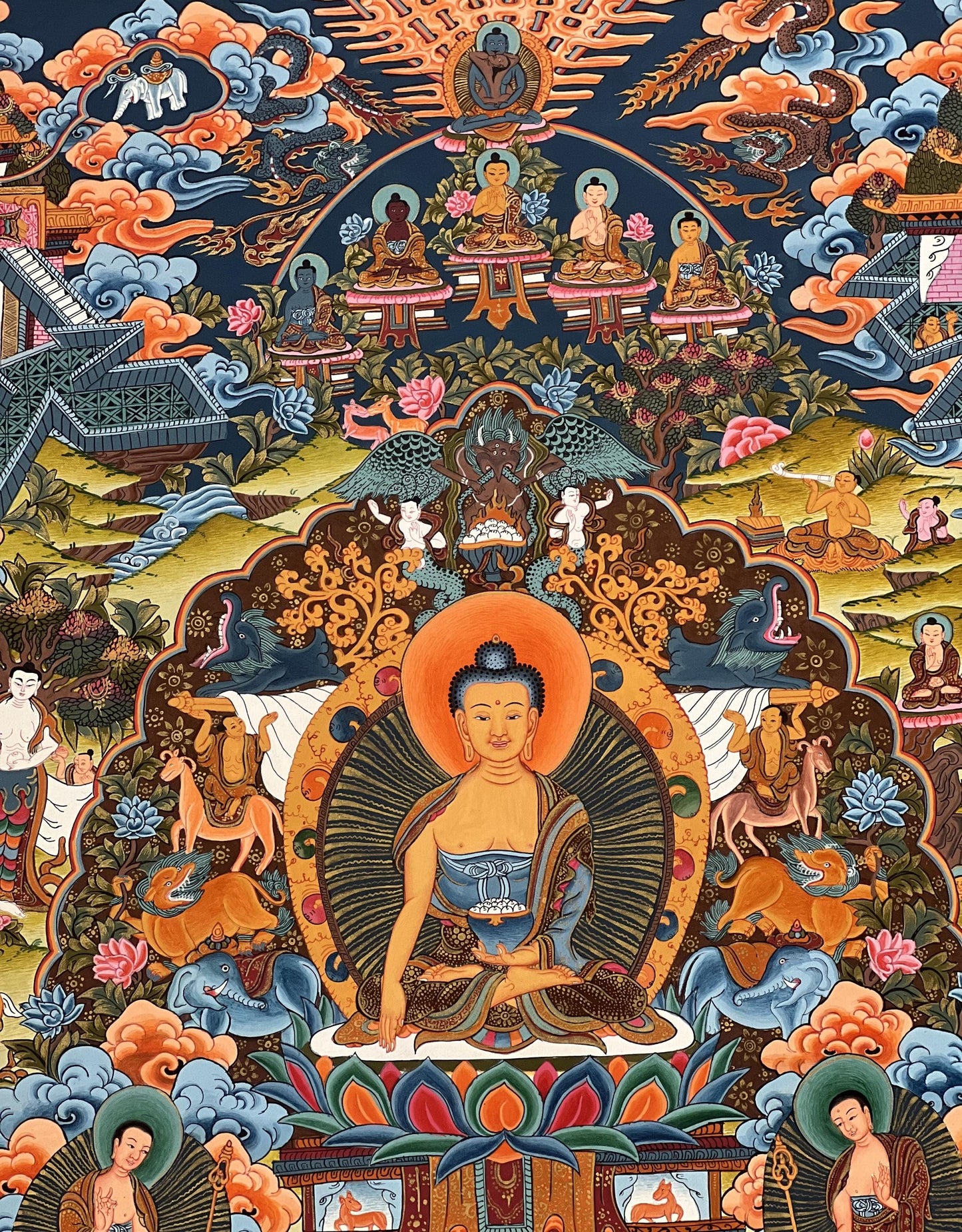 Hand-Painted Buddha Life Story Thangka | Tibetan Cotton Canvas Art