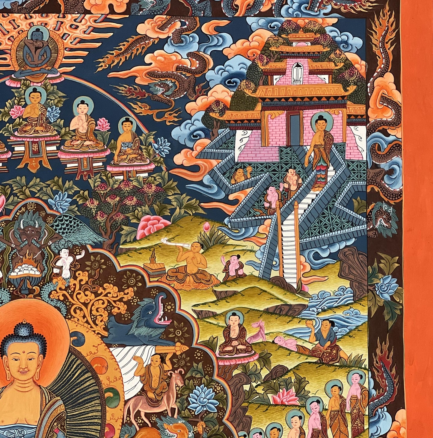 Hand-Painted Buddha Life Story Thangka | Tibetan Cotton Canvas Art