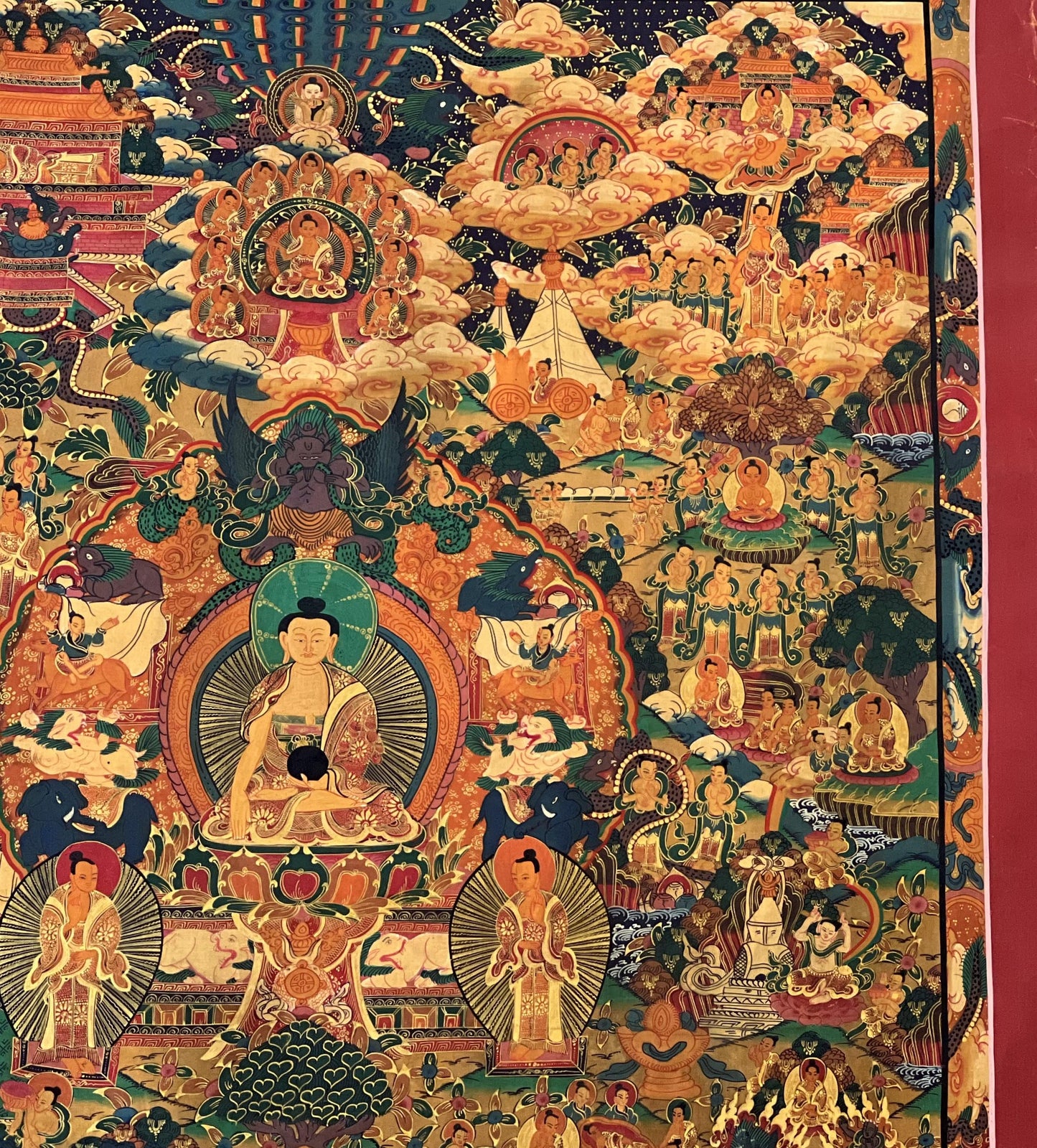 Hand-Painted Buddha Life Story Thangka | Shakyamuni Buddha Sacred Art | Tibetan Painting