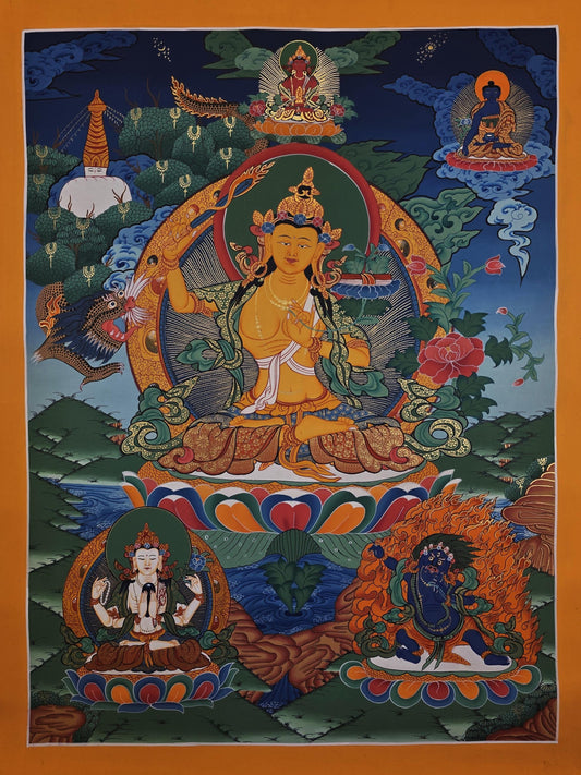 Hand-Painted Manjushri Thangka | Tibetan Buddhist Wall Art
