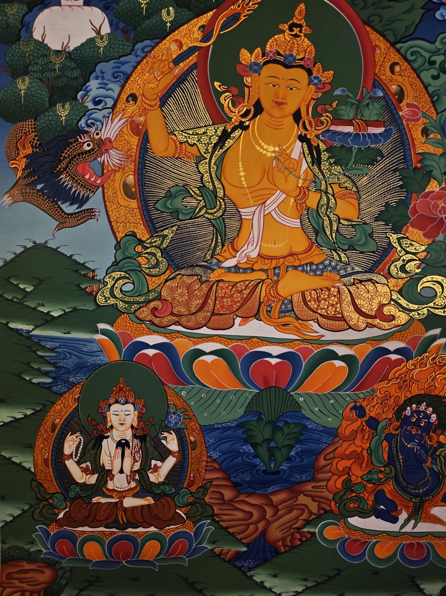 Hand-Painted Manjushri Thangka | Tibetan Buddhist Wall Art