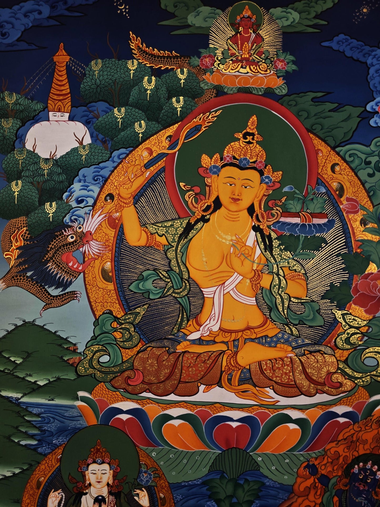 Hand-Painted Manjushri Thangka | Tibetan Buddhist Wall Art