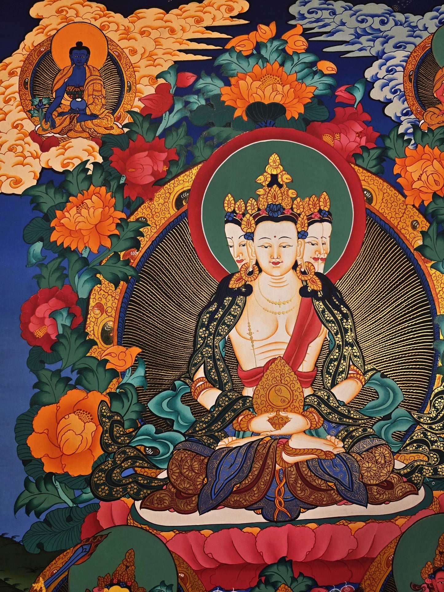 Hand-Painted Vairocana Buddha Thangka | Tibetan Meditation Art