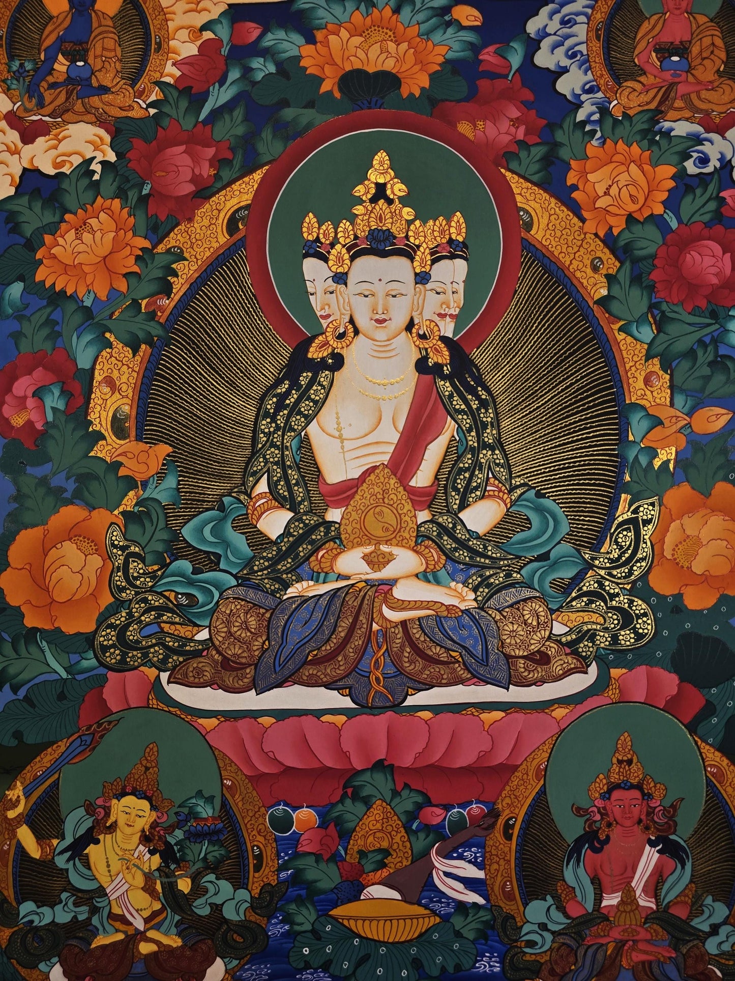 Hand-Painted Vairocana Buddha Thangka | Tibetan Meditation Art