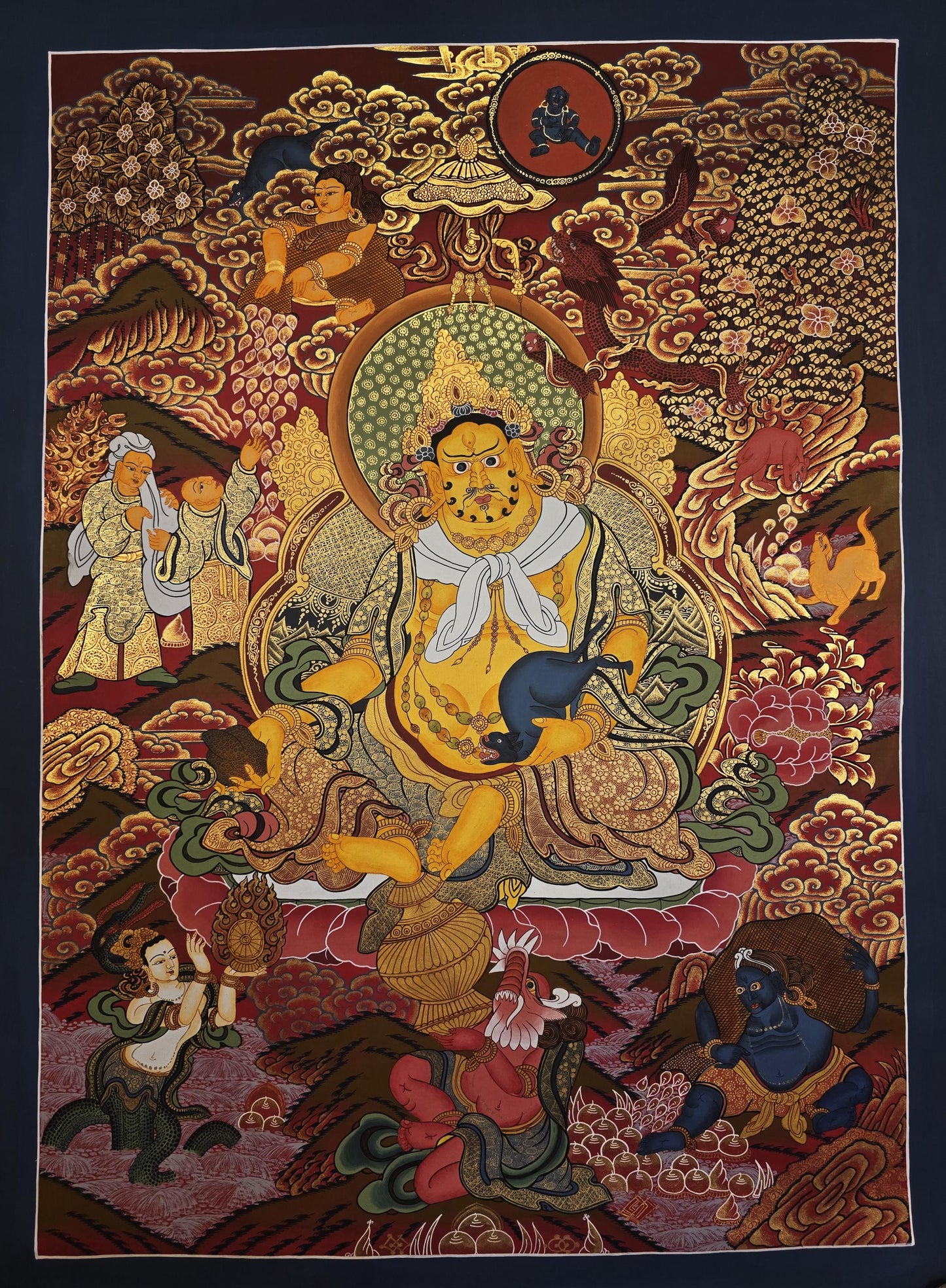 Yellow Jambhala Thangka | Hand-Painted Tibetan God of Wealth Art