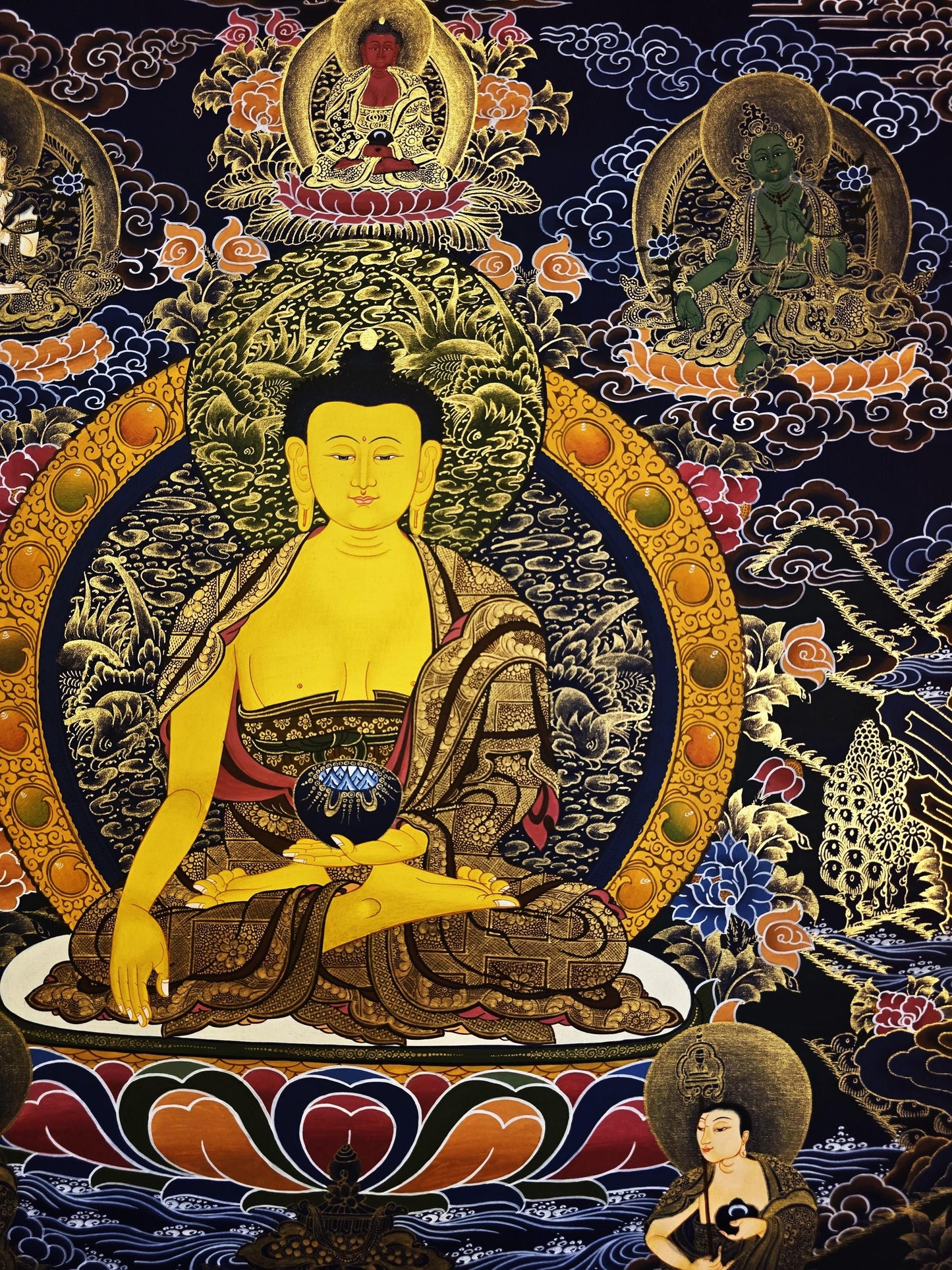 Original Hand-Painted Shakyamuni Thangka Masterpiece | Fine Gold Dust Detailing | Buddhist Art from Nepal