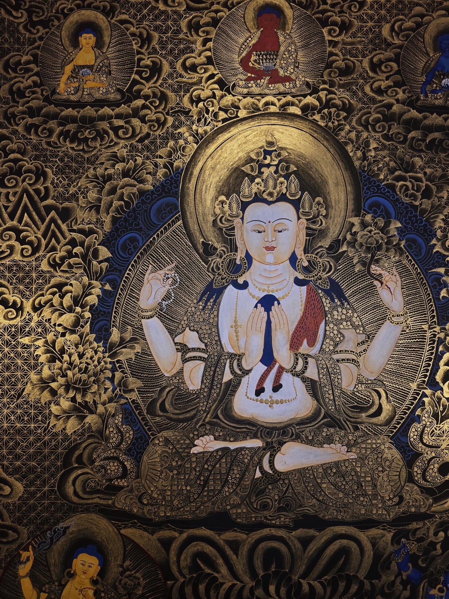 Original Hand-Painted Chenrezig Thangka | Avalokiteshvara Bodhisattva of Compassion | Tibetan Meditation Wall Art from Nepal