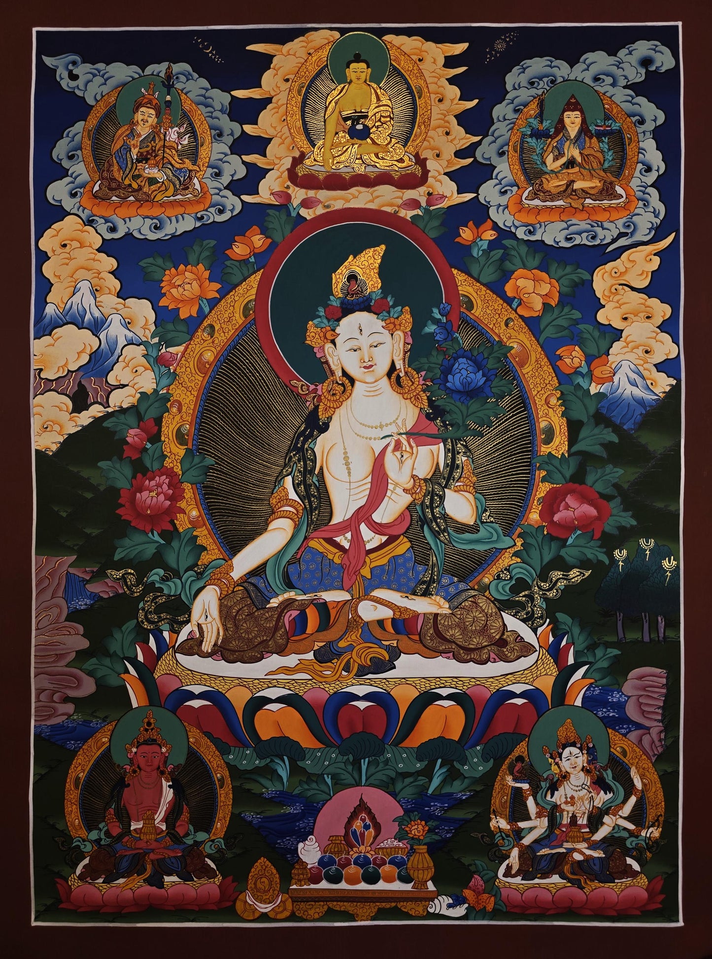 Hand-Painted White Tara Thangka | Nepali Buddhist Wall Art