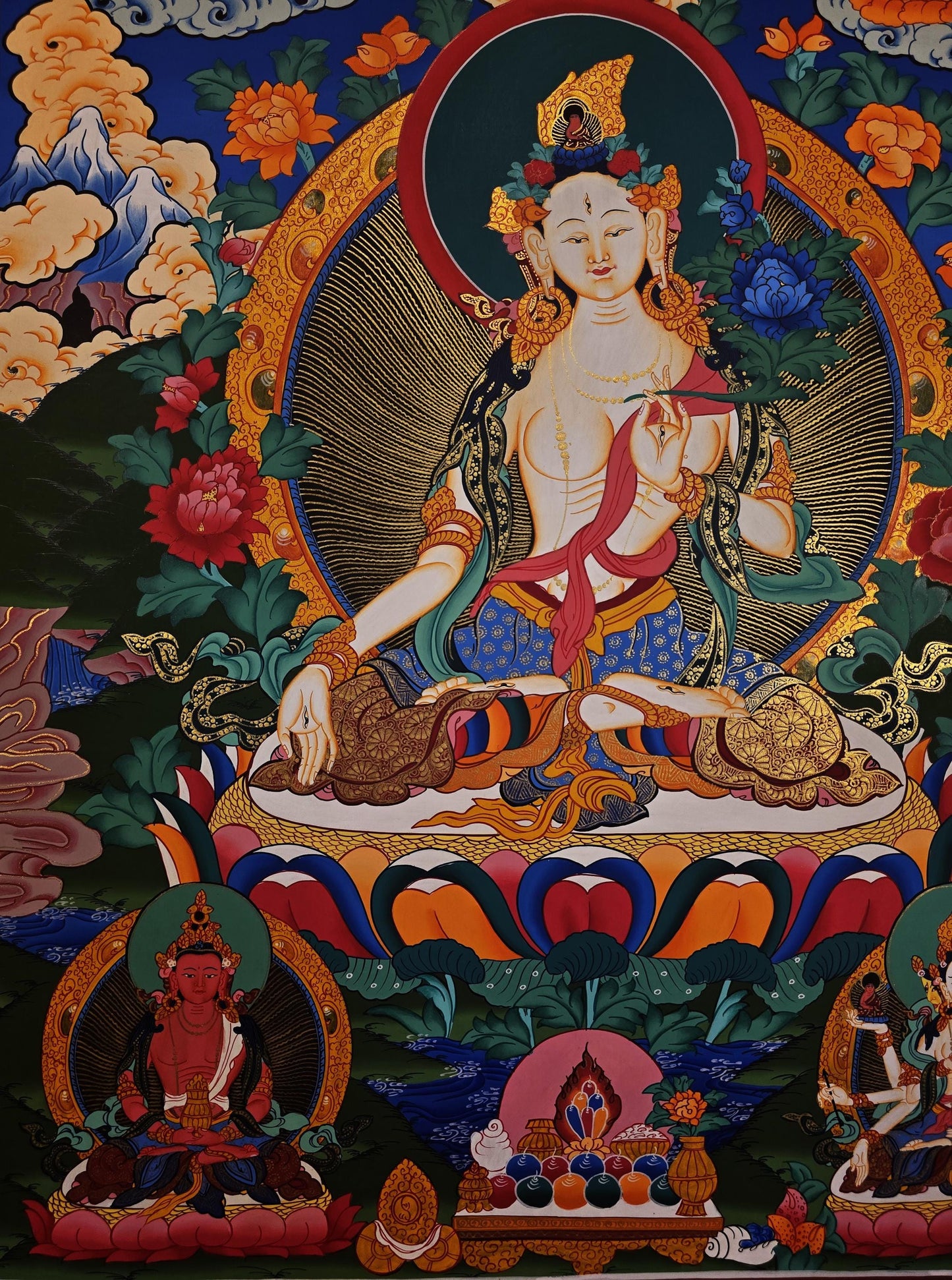 Hand-Painted White Tara Thangka | Nepali Buddhist Wall Art