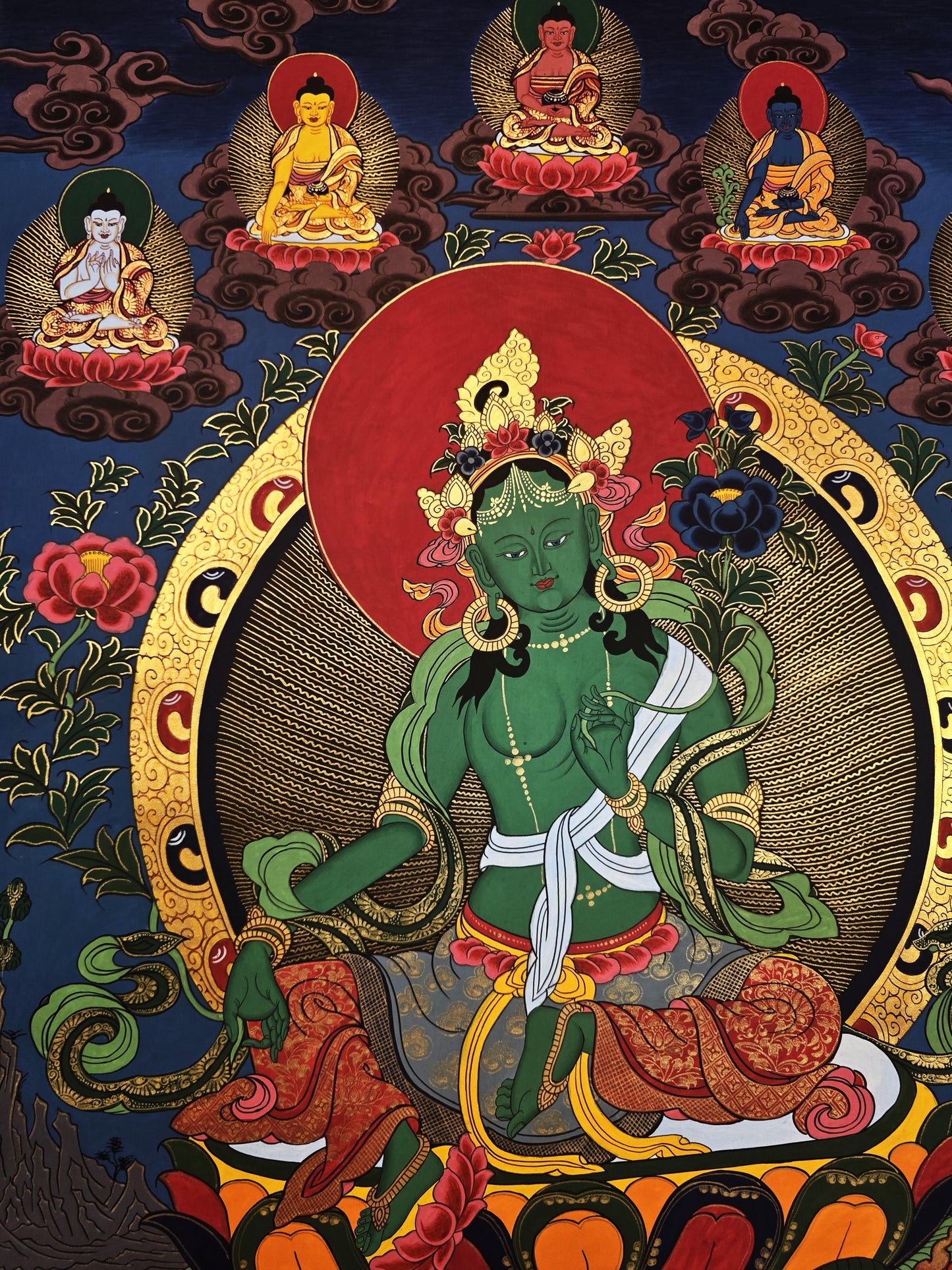 Hand-Painted Green Tara Thangka | Tibetan Buddhist Art, Goddess of Compassion