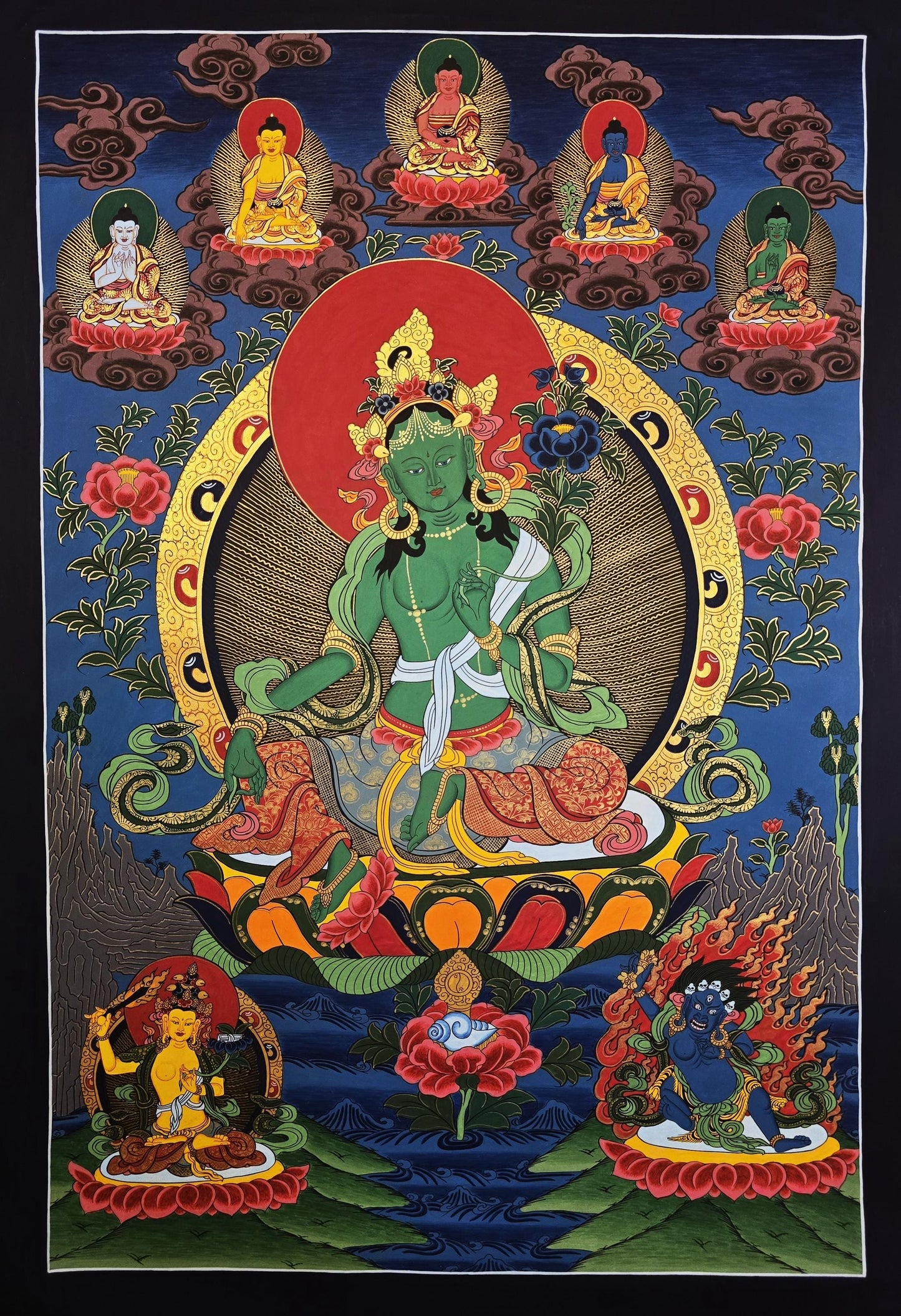 Hand-Painted Green Tara Thangka | Tibetan Buddhist Art, Goddess of Compassion