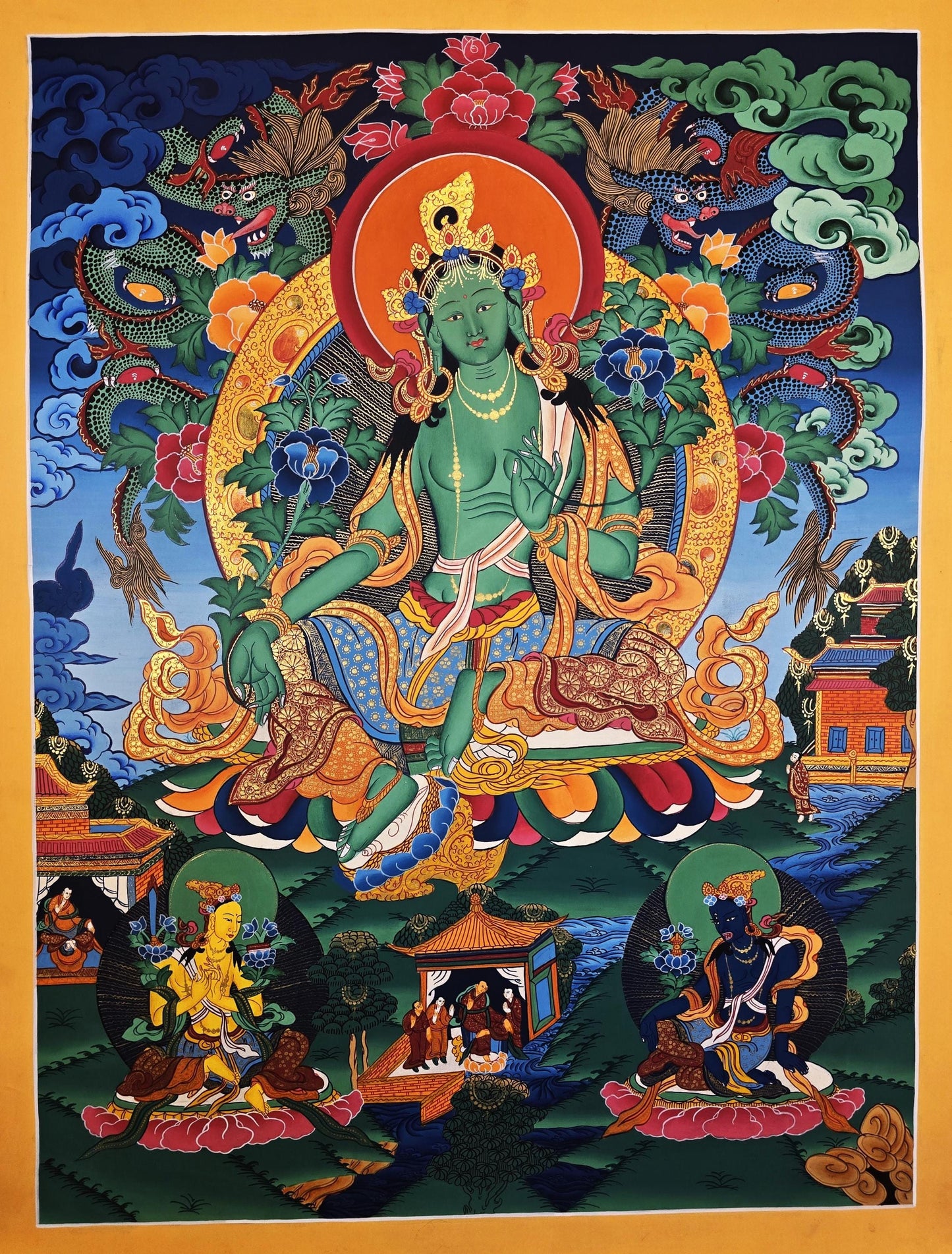 Original Hand-Painted Green Tara Thangka | Tibetan Goddess of Compassion and Protection | Buddhist Art | Masterpiece