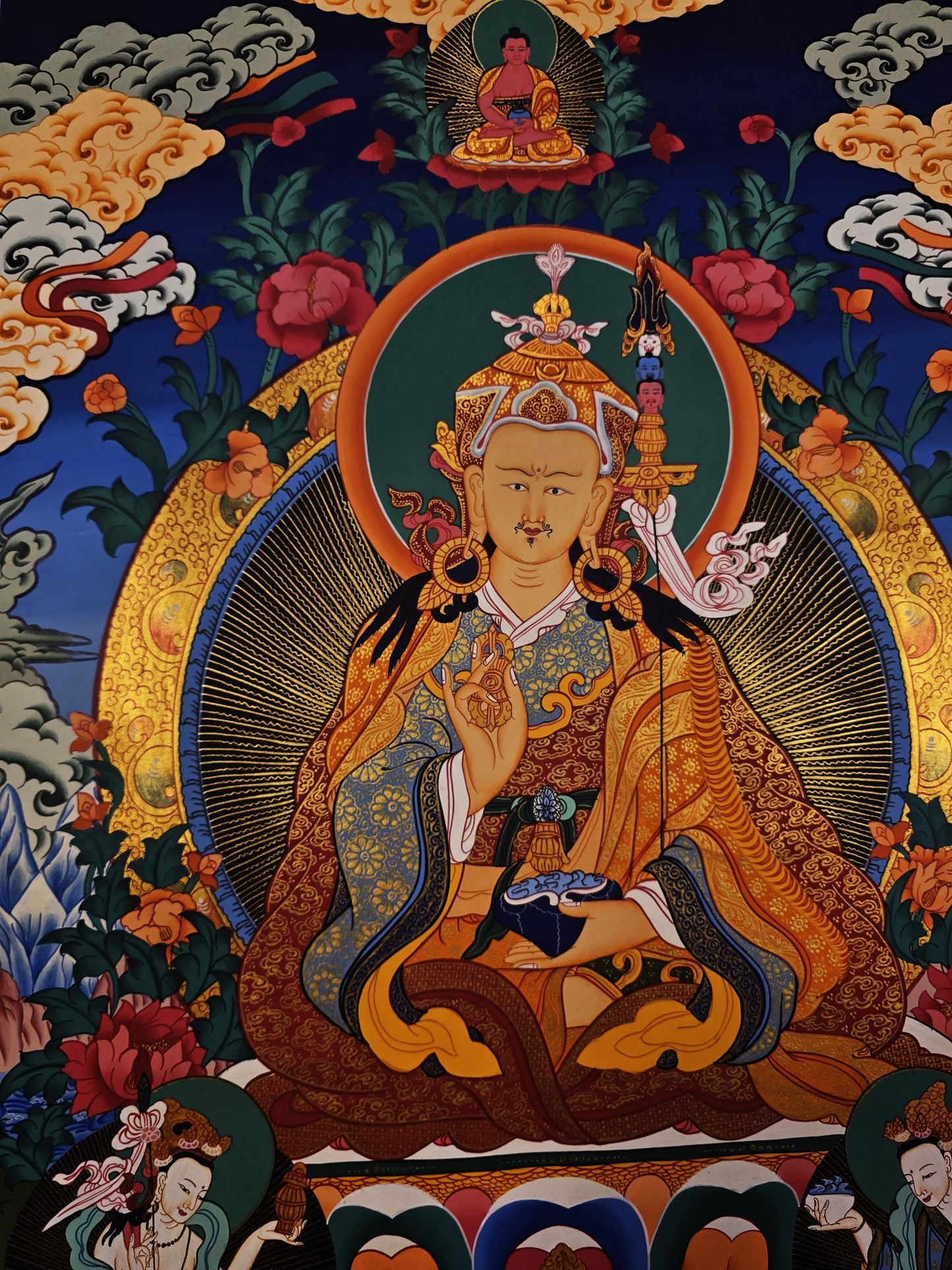 Hand-Painted Guru Rinpoche Thangka | Authentic Padmasambhava Art | Tibetan Meditation Masterpiece Painting