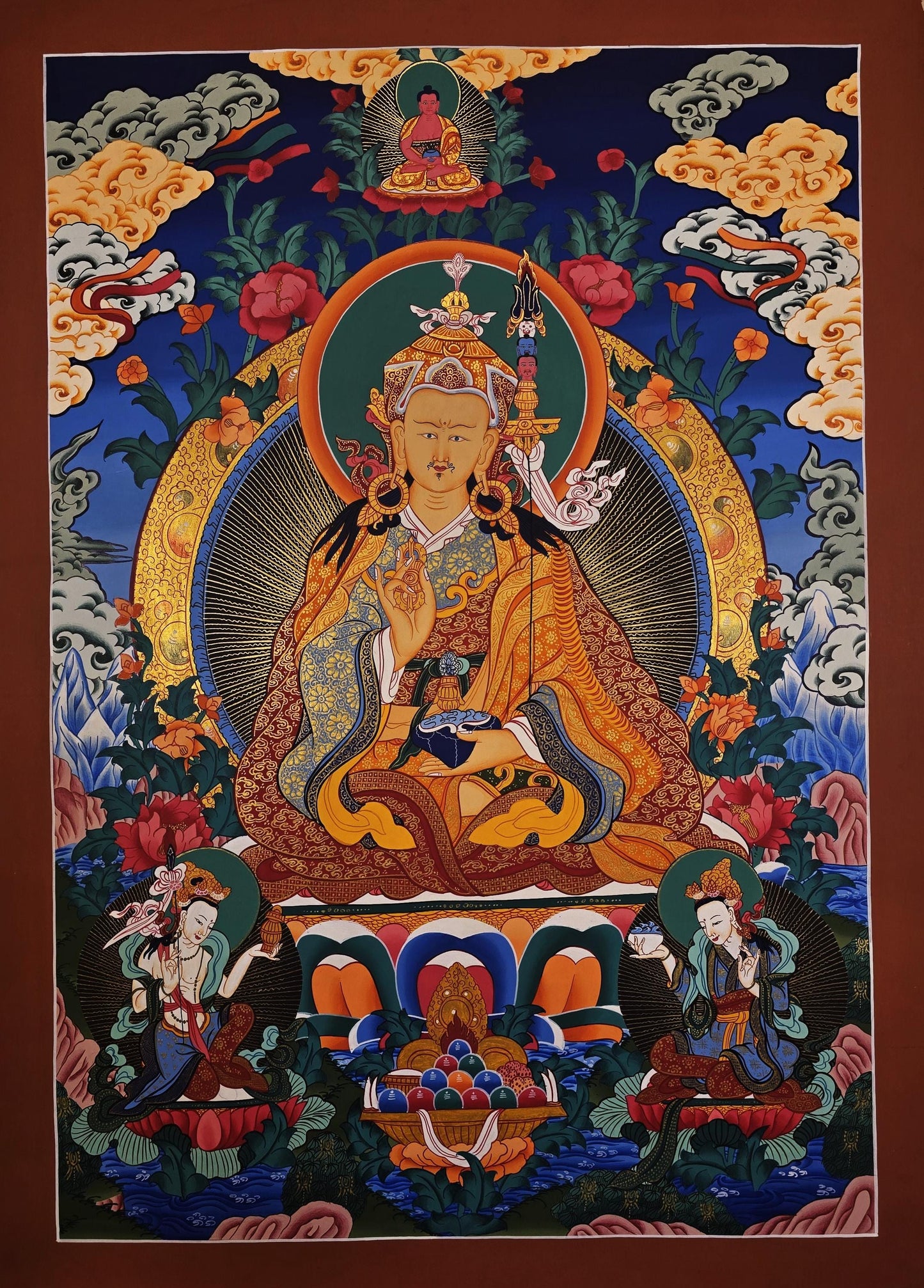 Hand-Painted Guru Rinpoche Thangka | Authentic Padmasambhava Art | Tibetan Meditation Masterpiece Painting