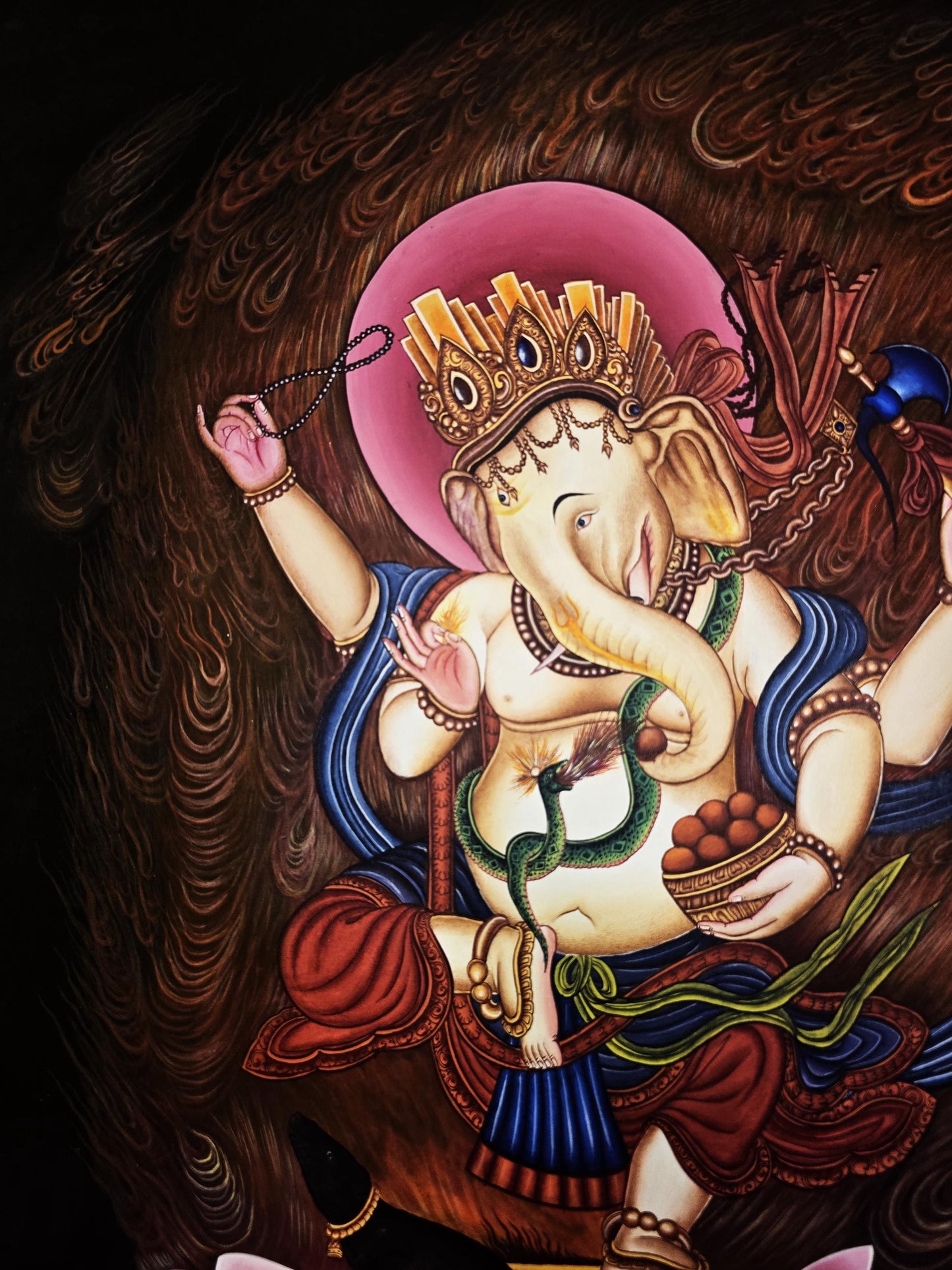 Hand-Painted Lord Ganesha Thangka | Newar Art from Nepal