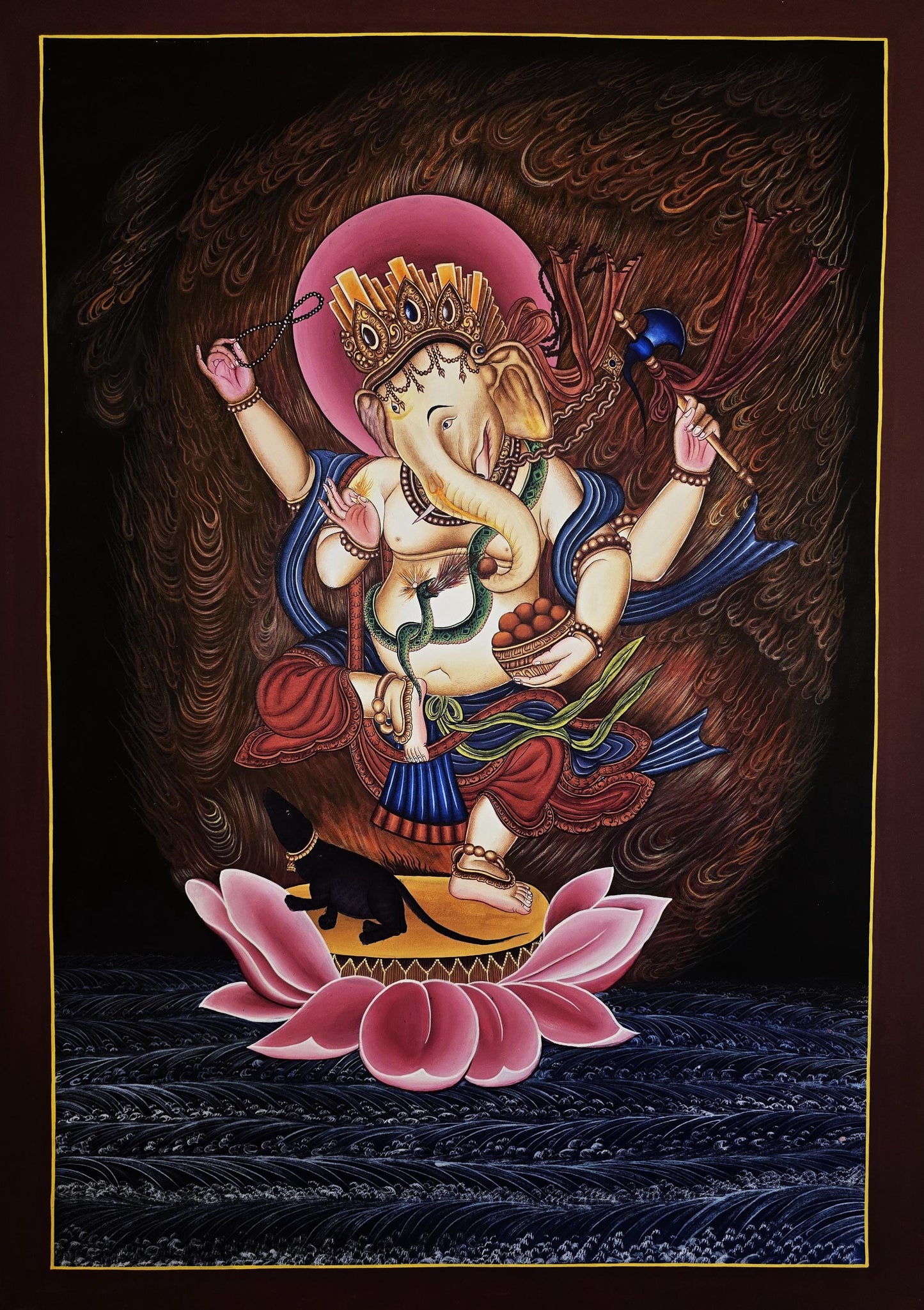 Hand-Painted Lord Ganesha Thangka | Newar Art from Nepal