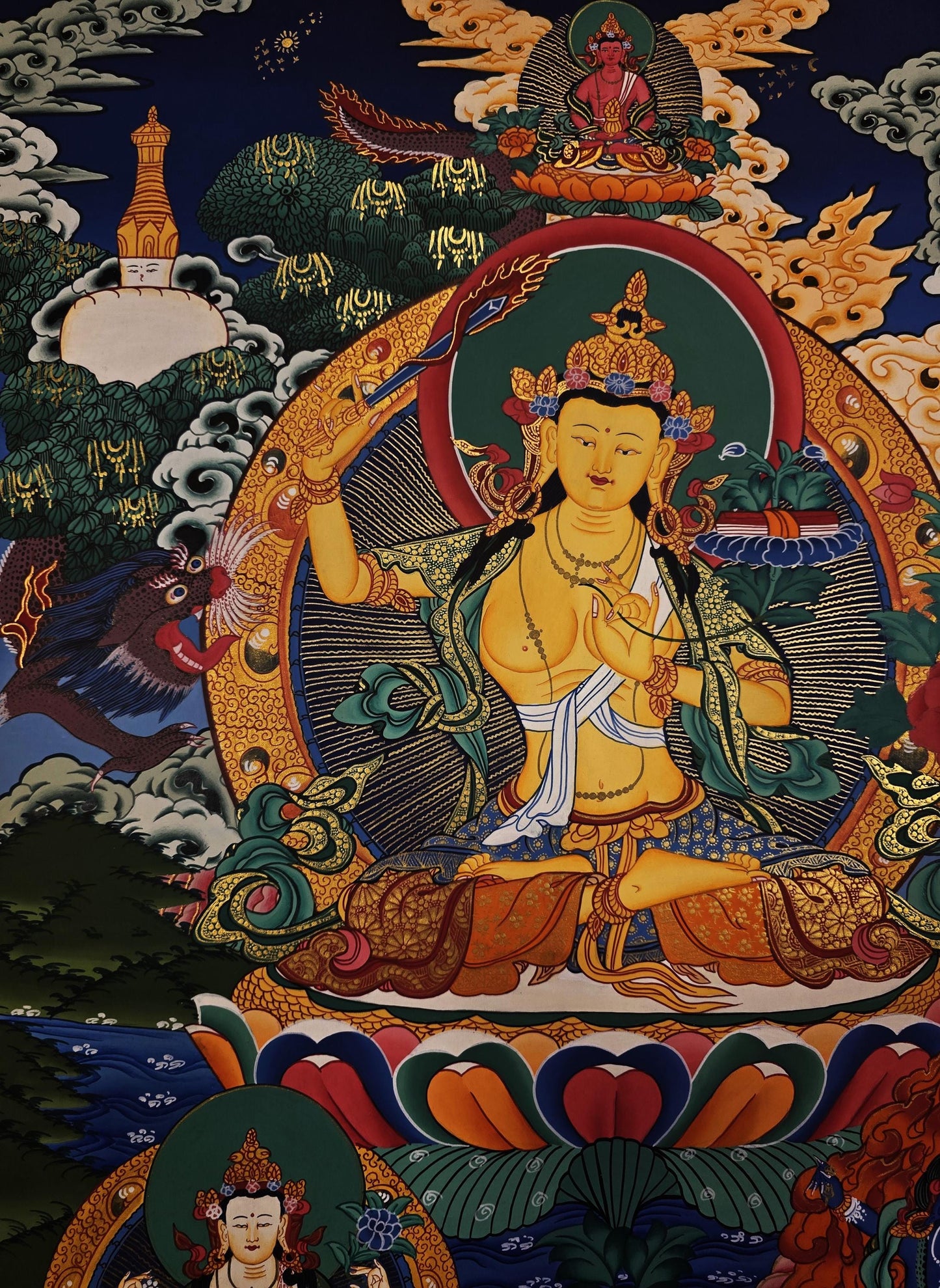 Hand-Painted Manjushri Thangka | Tibetan Buddhist Wisdom Art