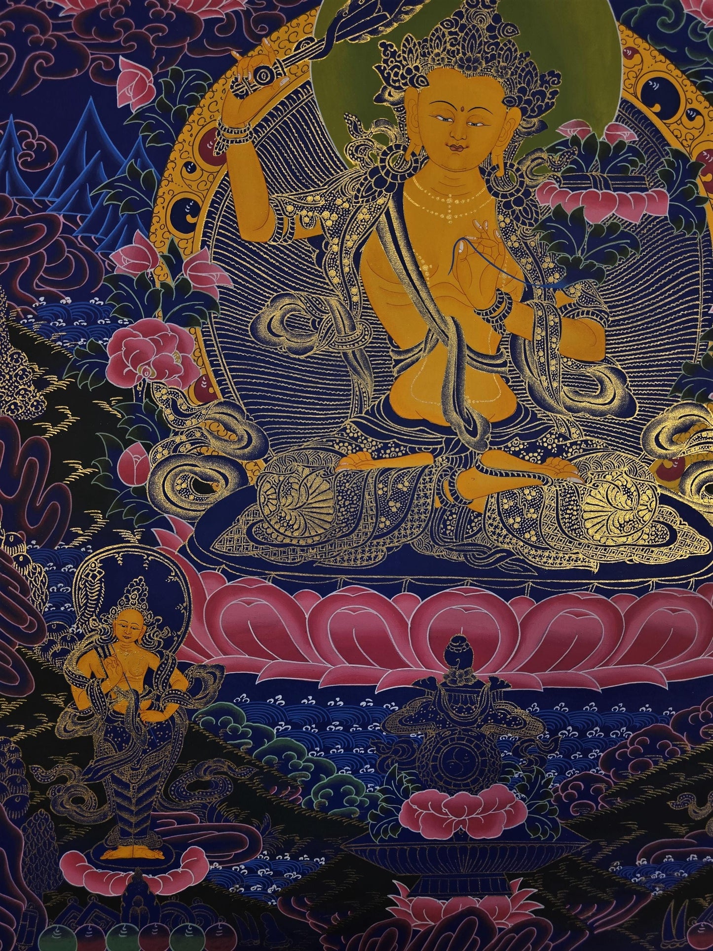 Hand-Painted Manjushri Thangka | Wisdom Bodhisattva, Tibetan Art