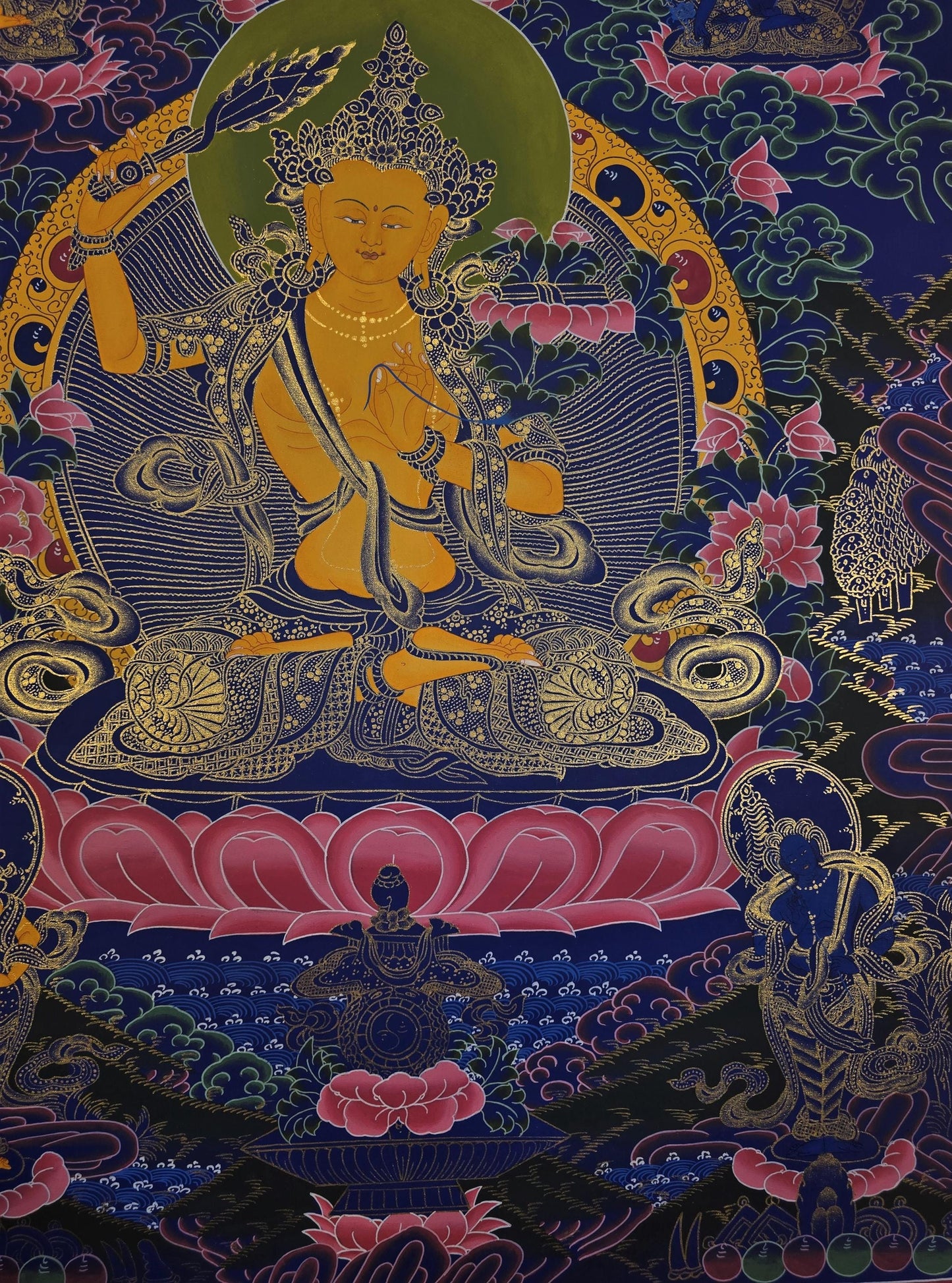 Hand-Painted Manjushri Thangka | Wisdom Bodhisattva, Tibetan Art