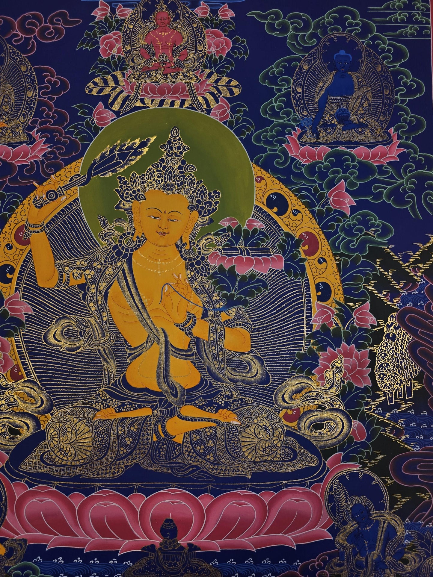 Hand-Painted Manjushri Thangka | Wisdom Bodhisattva, Tibetan Art