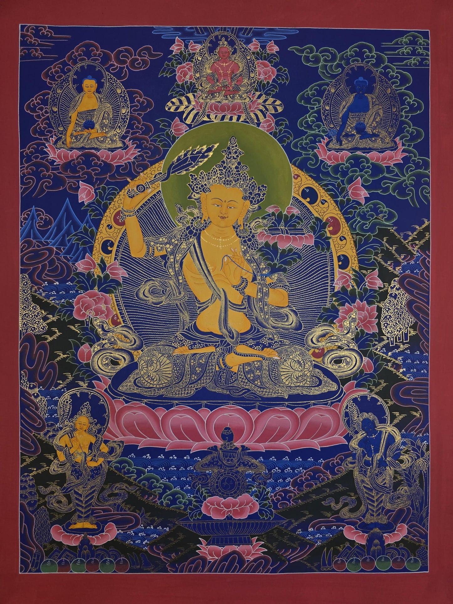 Hand-Painted Manjushri Thangka | Wisdom Bodhisattva, Tibetan Art