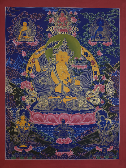 Hand-Painted Manjushri Thangka | Wisdom Bodhisattva, Tibetan Art