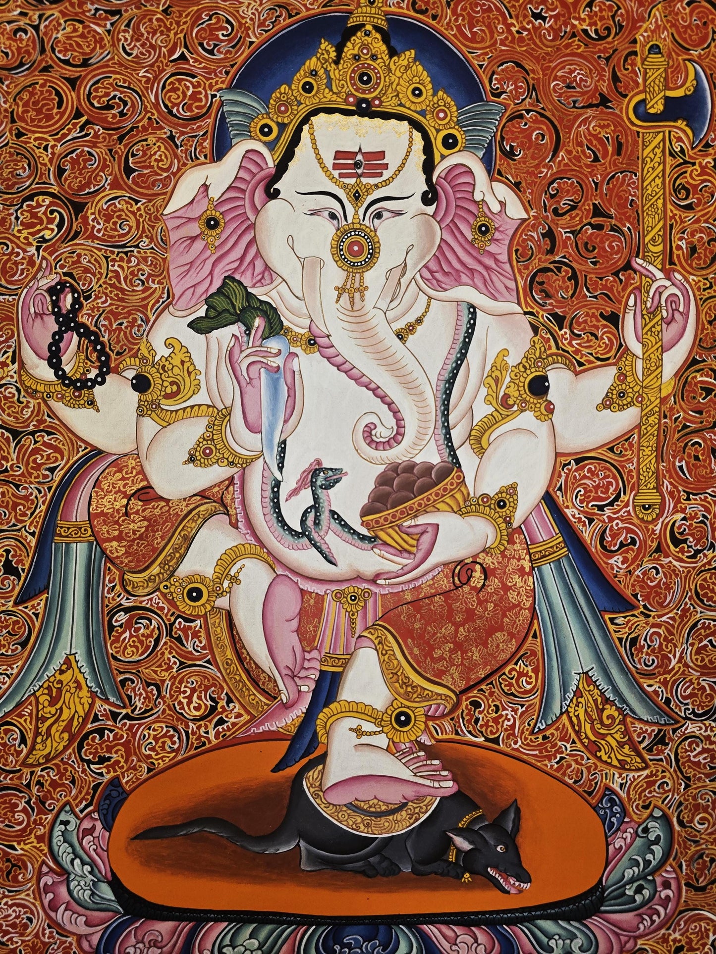 Hand-Painted Lord Ganesha Thangka | Sacred Hindu Art