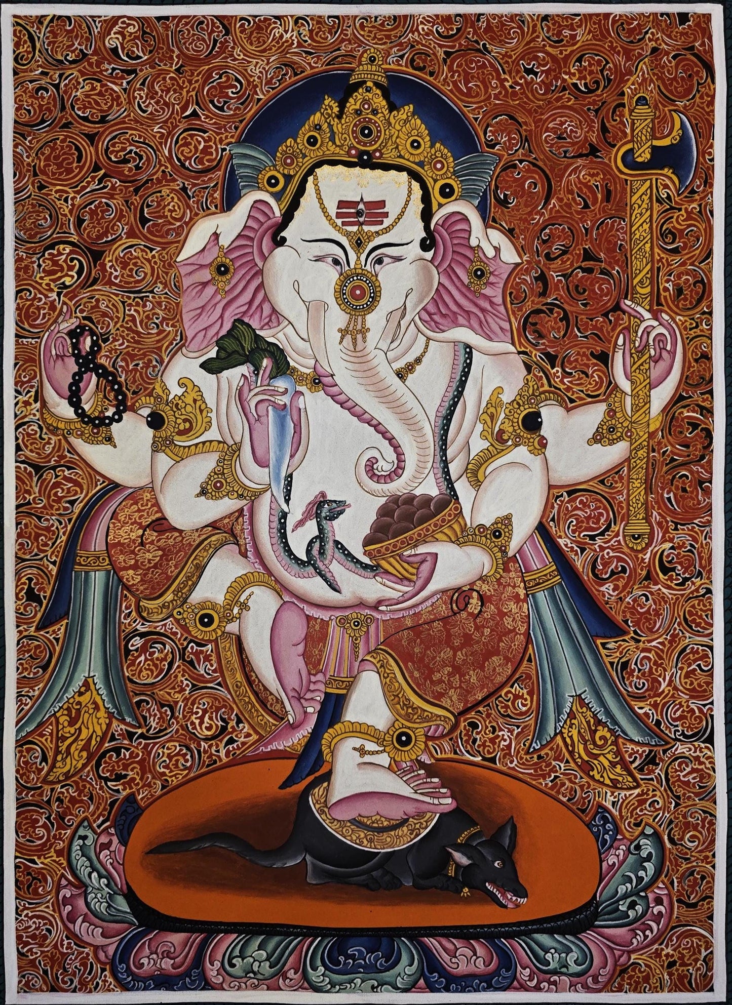 Hand-Painted Lord Ganesha Thangka | Sacred Hindu Art