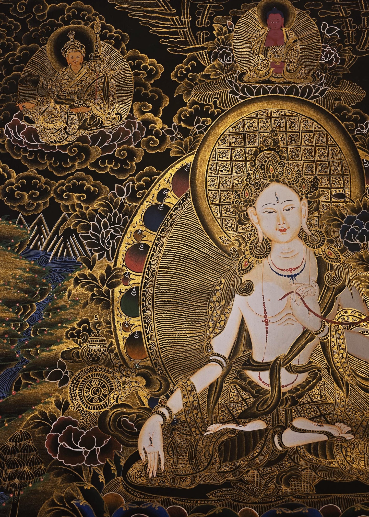 Hand-Painted White Tara Thangka | Tibetan Goddess Art, 24x36