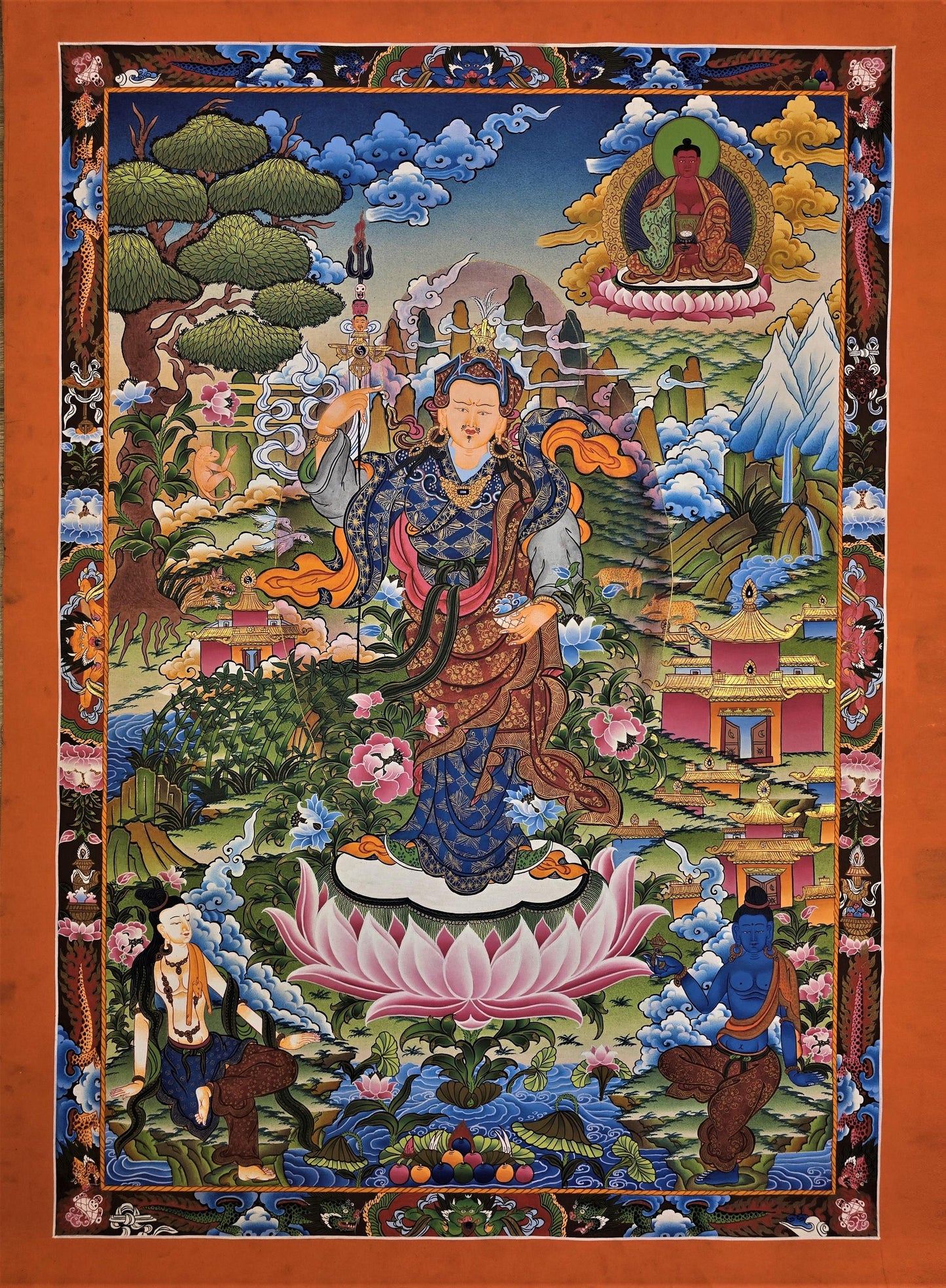 Guru Padmasambhava Zangdok Palri Thangka | Hand-Painted Tibetan Pure Land Art